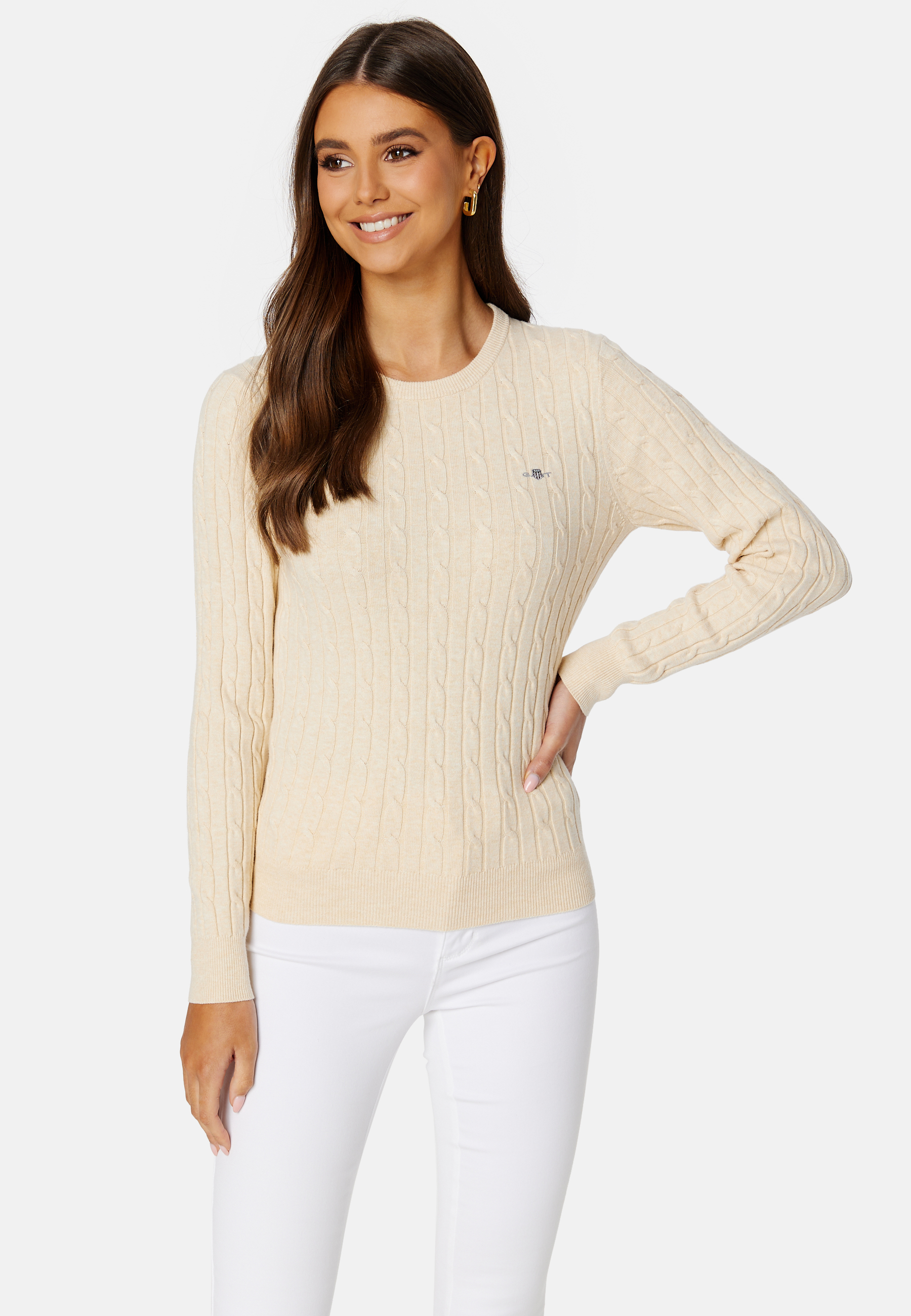 Stretch Cotton Cable C-Neck