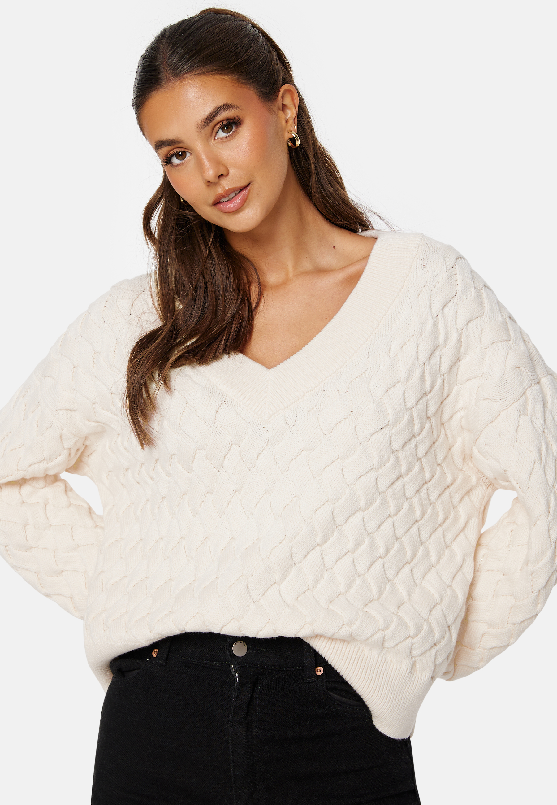 Textured Cotton V-Neck Sweater