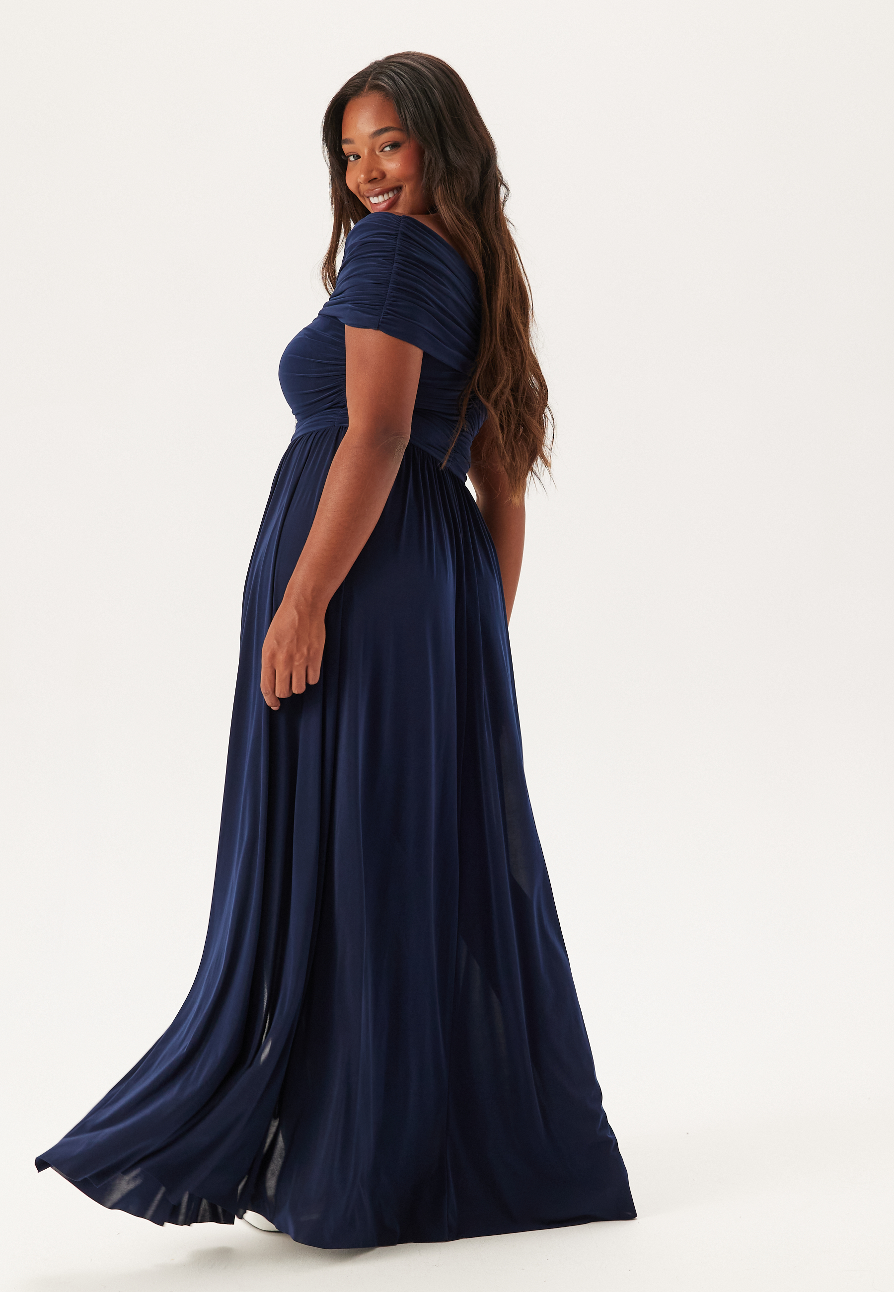 Bardot Rouched Maxi With Split 2