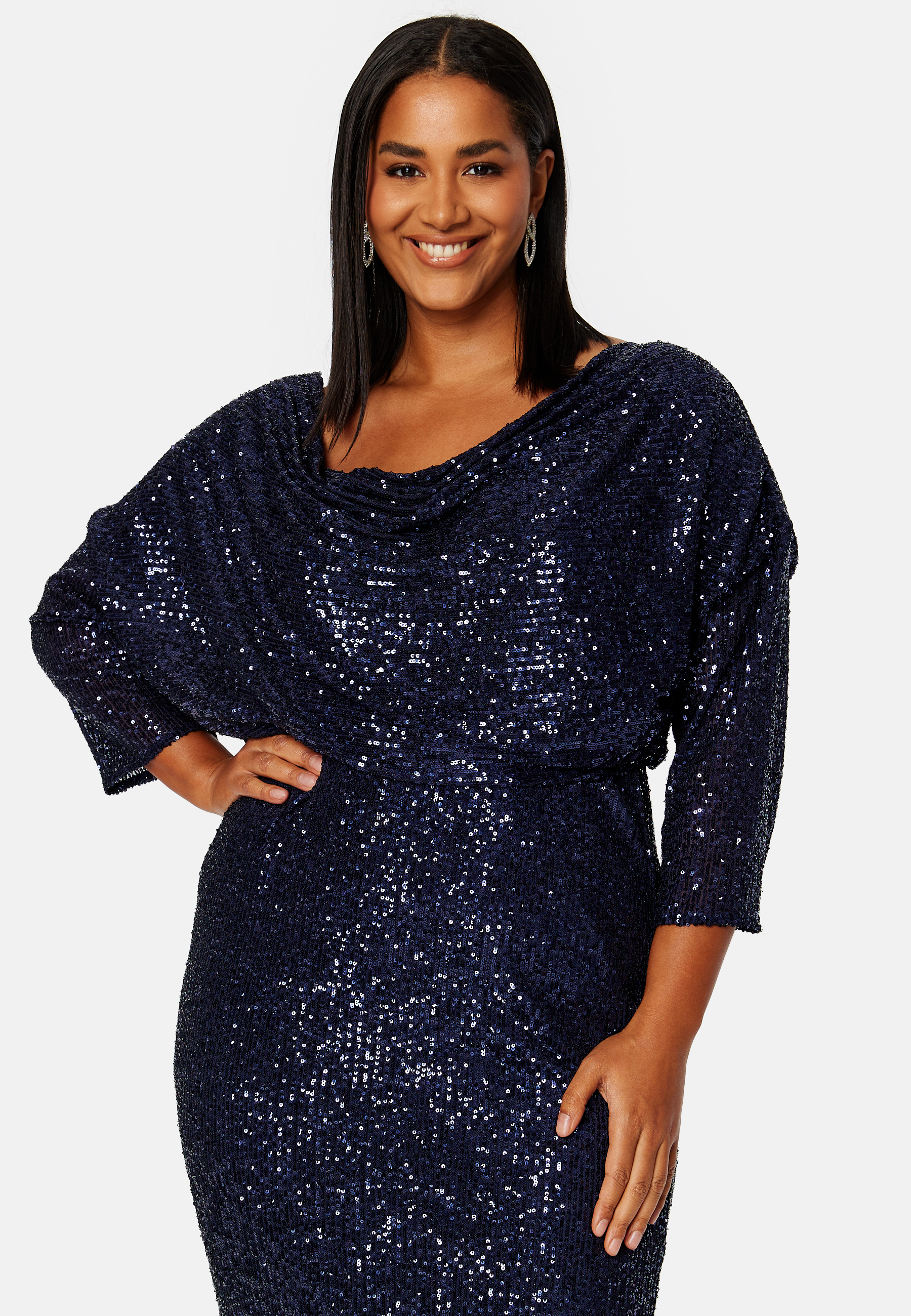 Sequin Cowl Neck Midi Dress 2