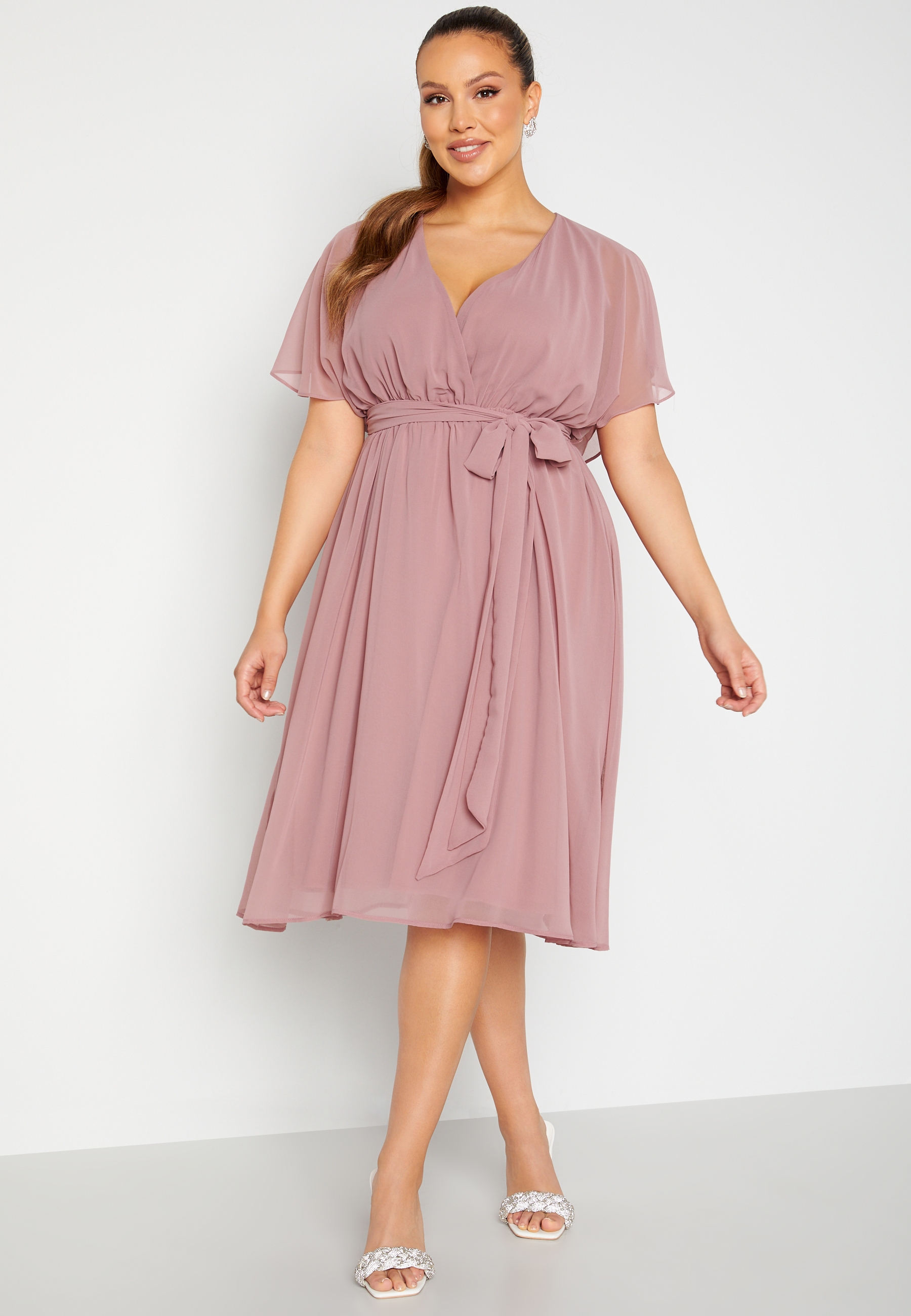 Flutter Sleeve Chiffon Midi Dress