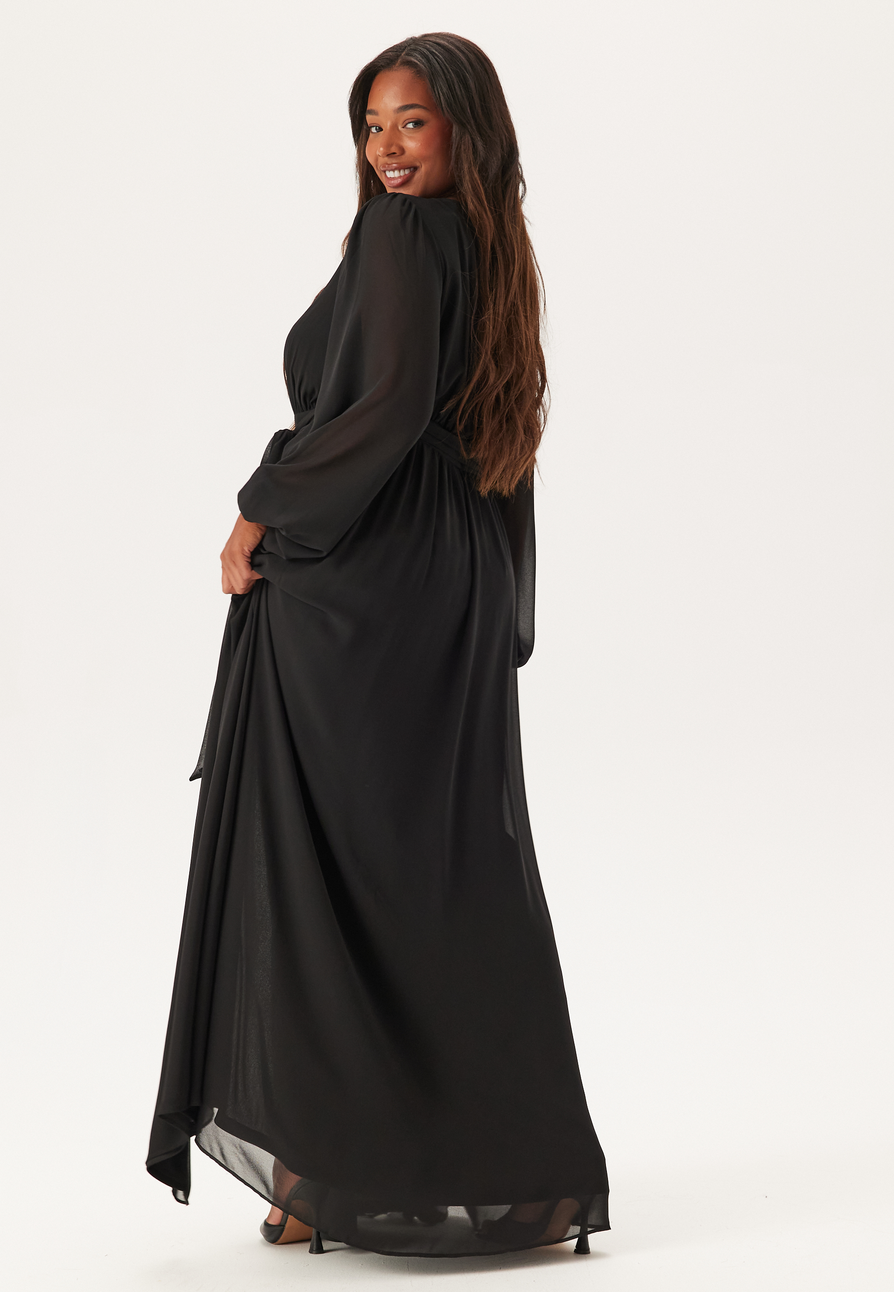 Long Sleeve Chiffon Maxi Curve Dress 2