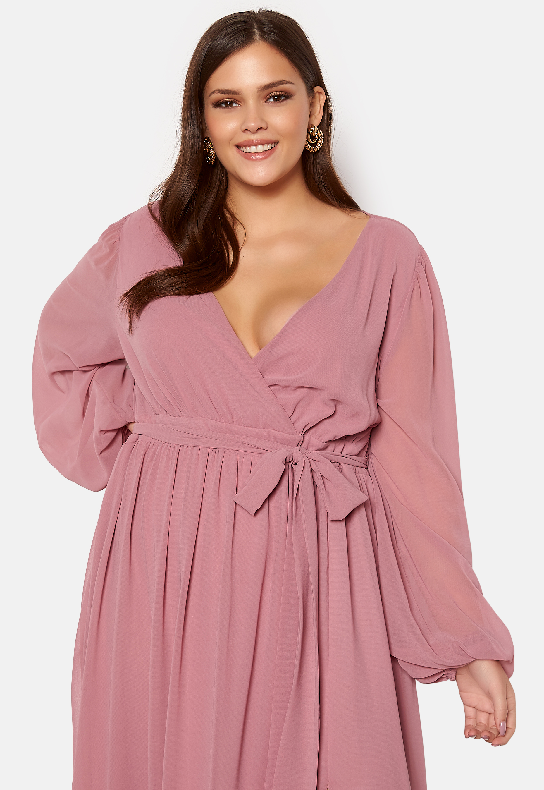 Long Sleeve Chiffon Maxi Curve Dress 2