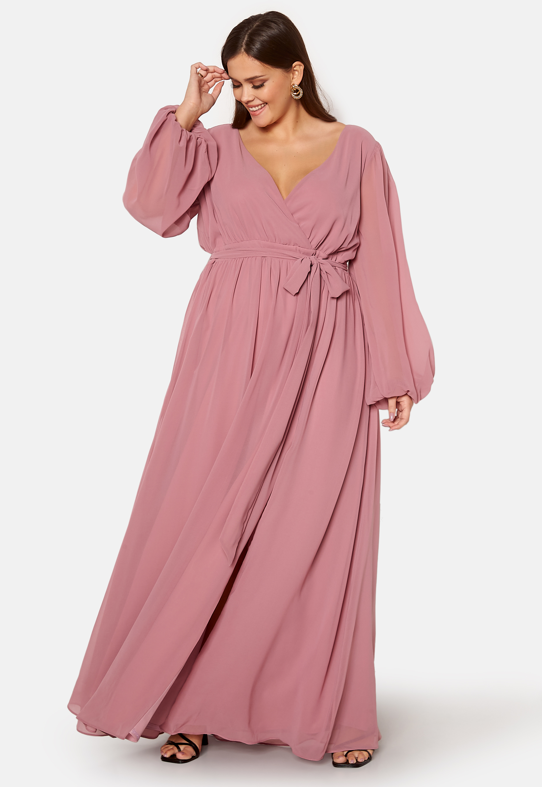 Long Sleeve Chiffon Maxi Curve Dress 3