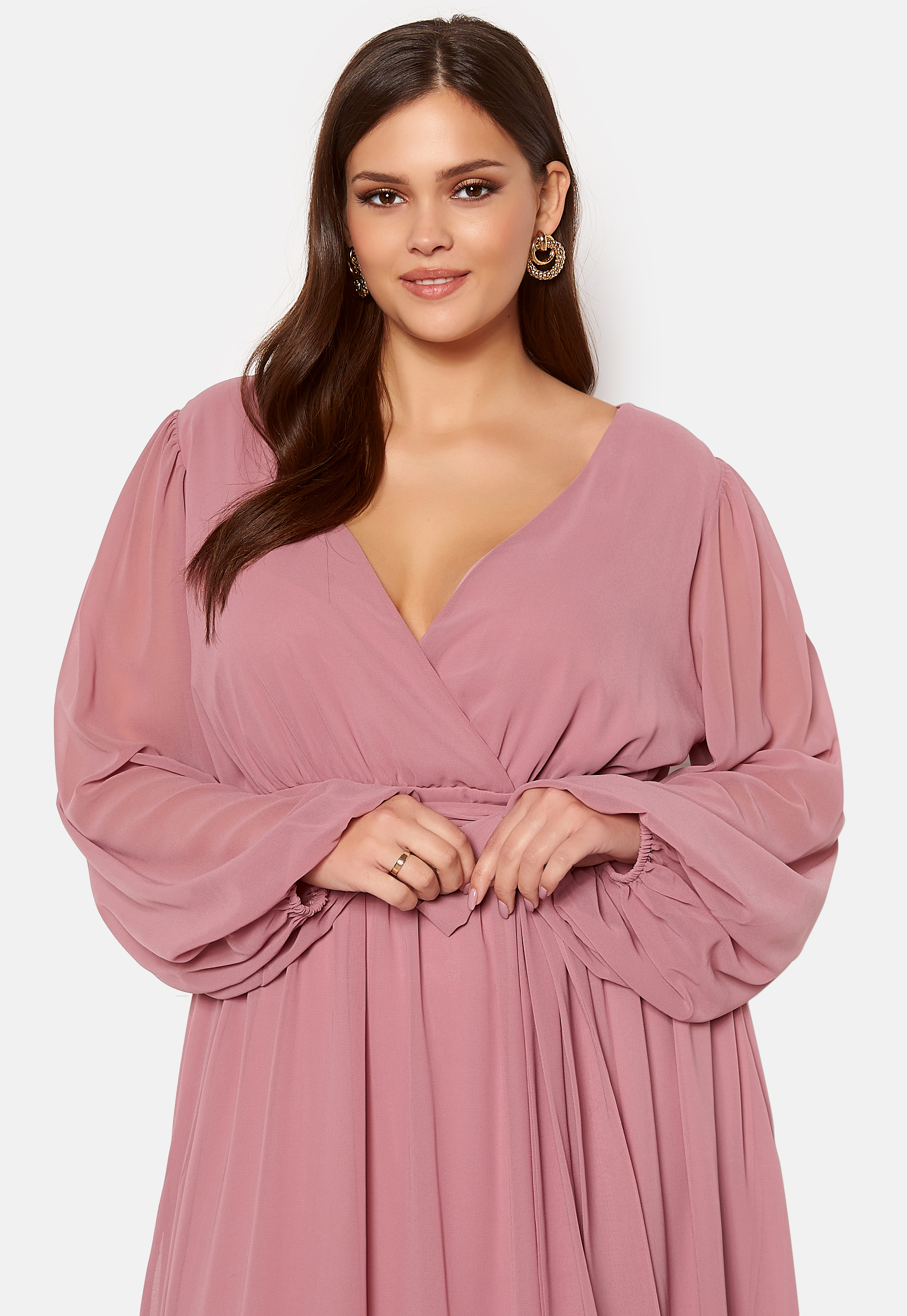 Long Sleeve Chiffon Maxi Curve Dress 4