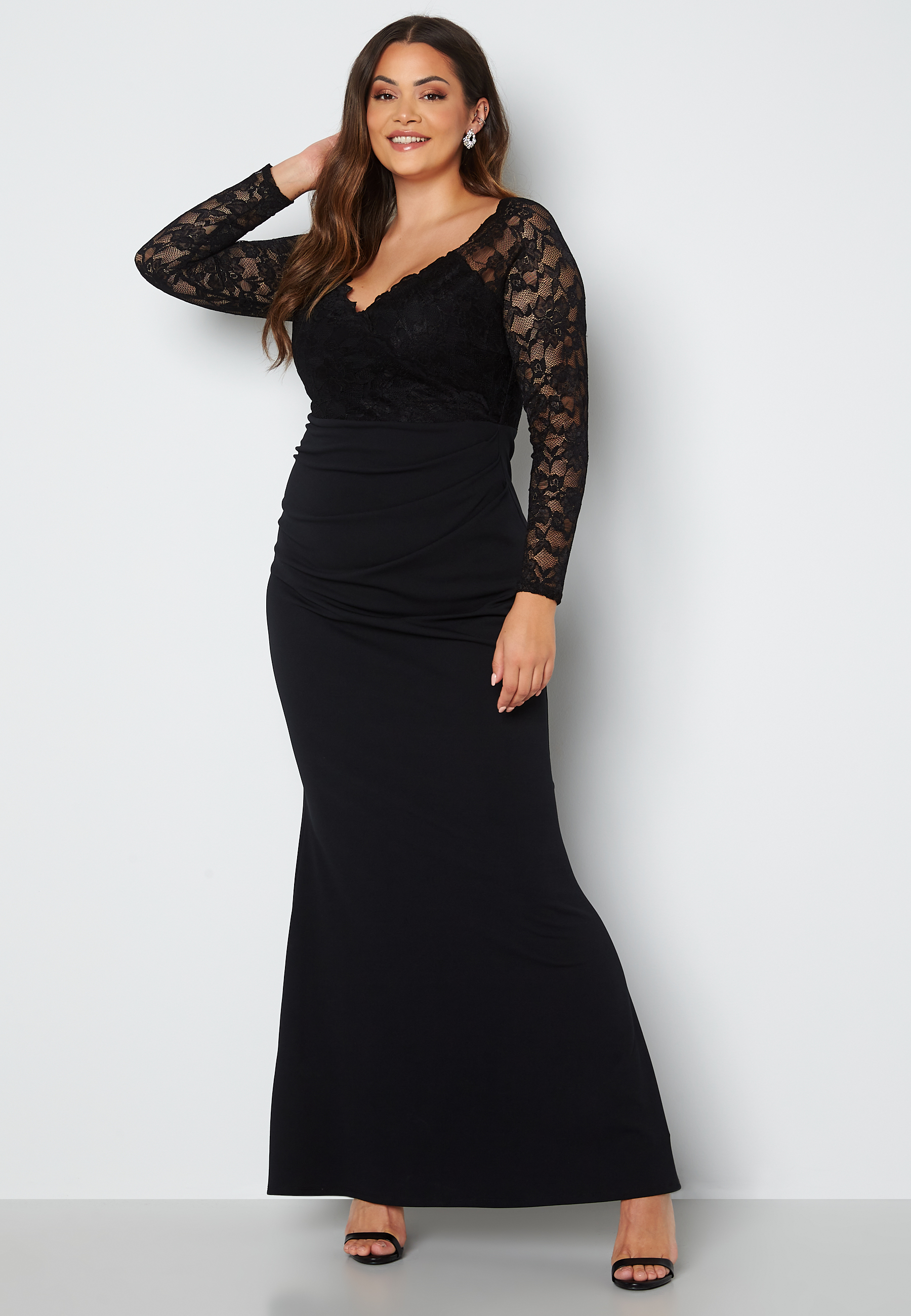 Long Sleeve Lace Trim Maxi Dress