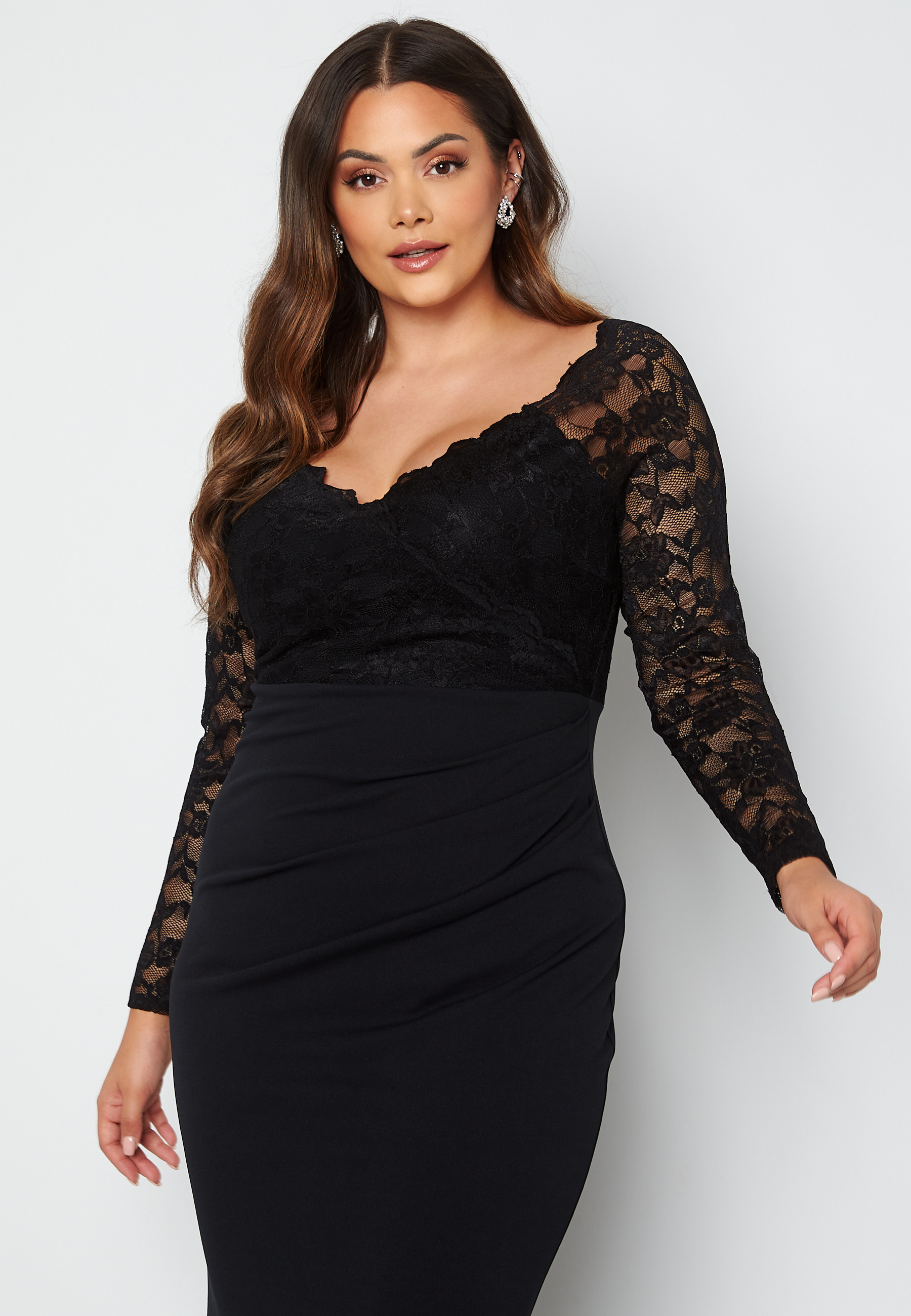 Long Sleeve Lace Trim Maxi Dress 2