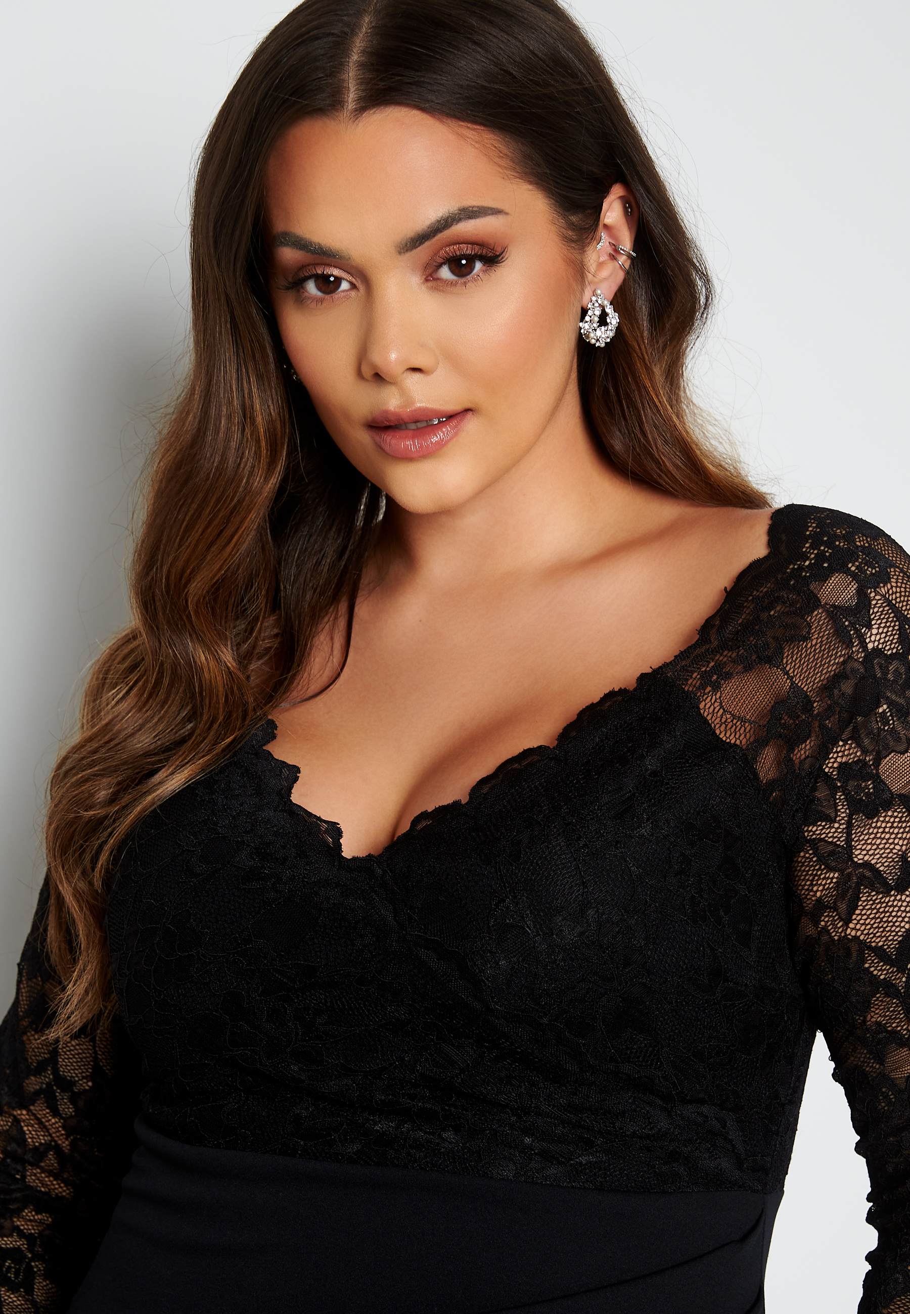 Long Sleeve Lace Trim Maxi Dress 3