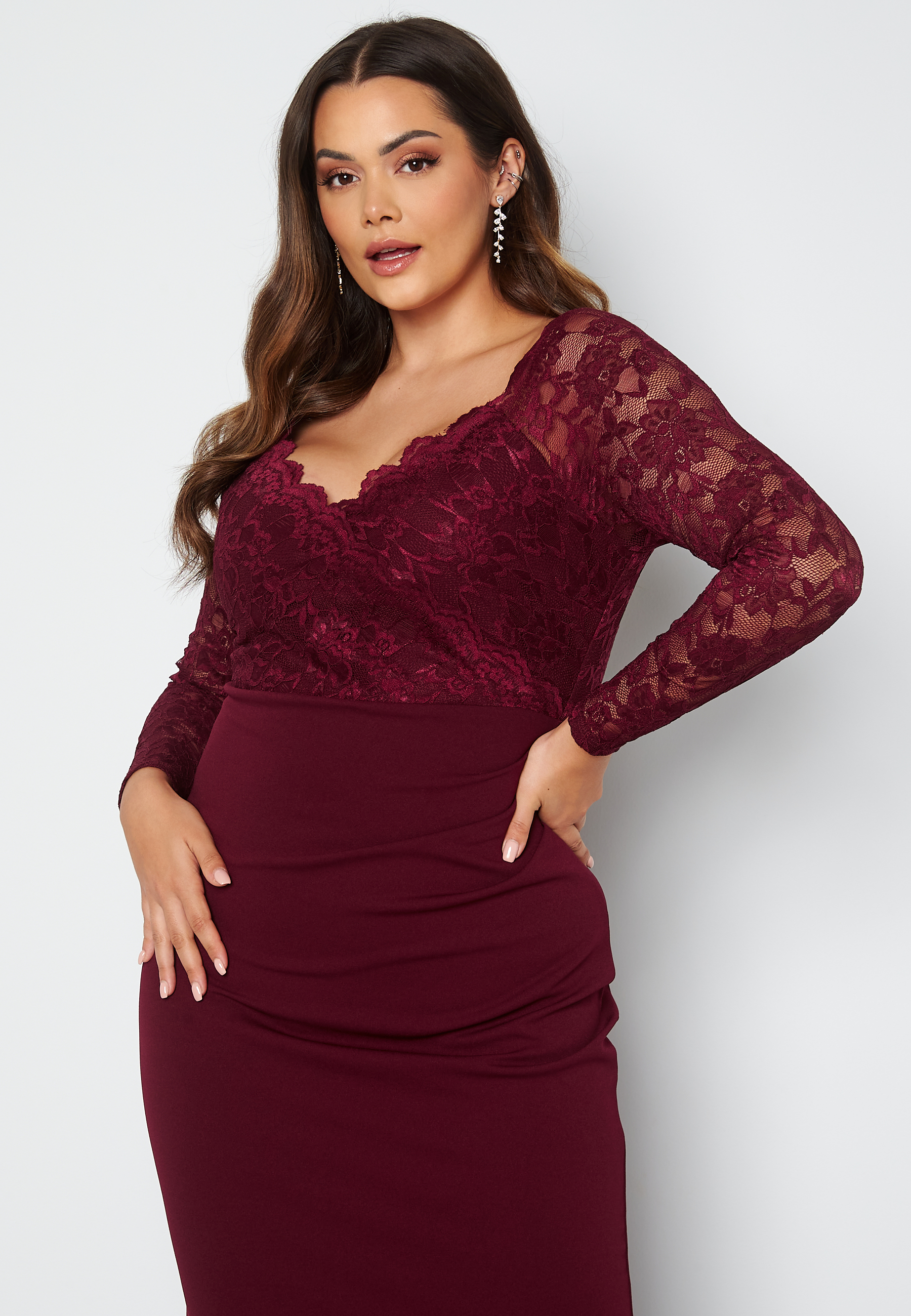 Long Sleeve Lace Trim Maxi Dress 2