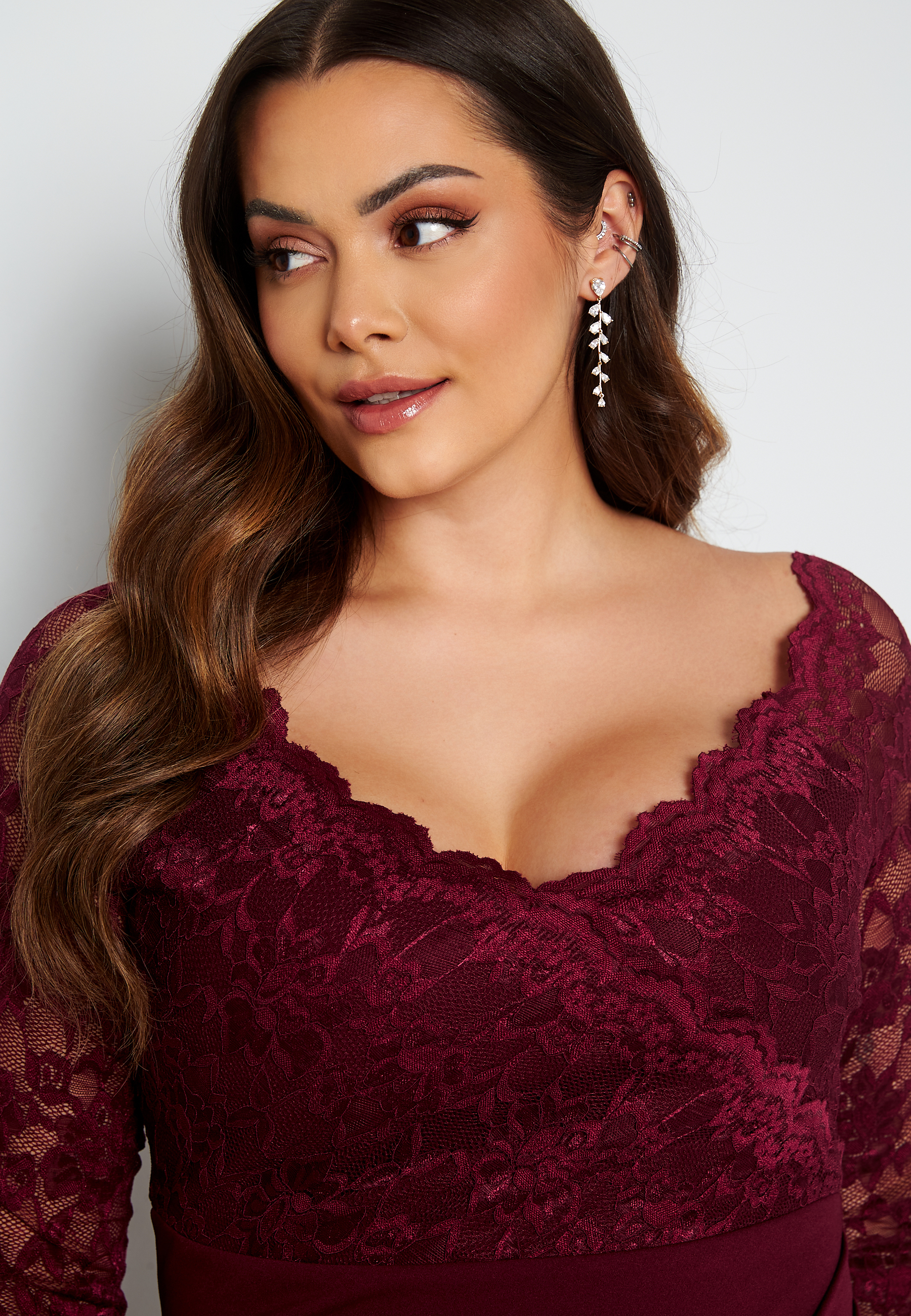 Long Sleeve Lace Trim Maxi Dress 3