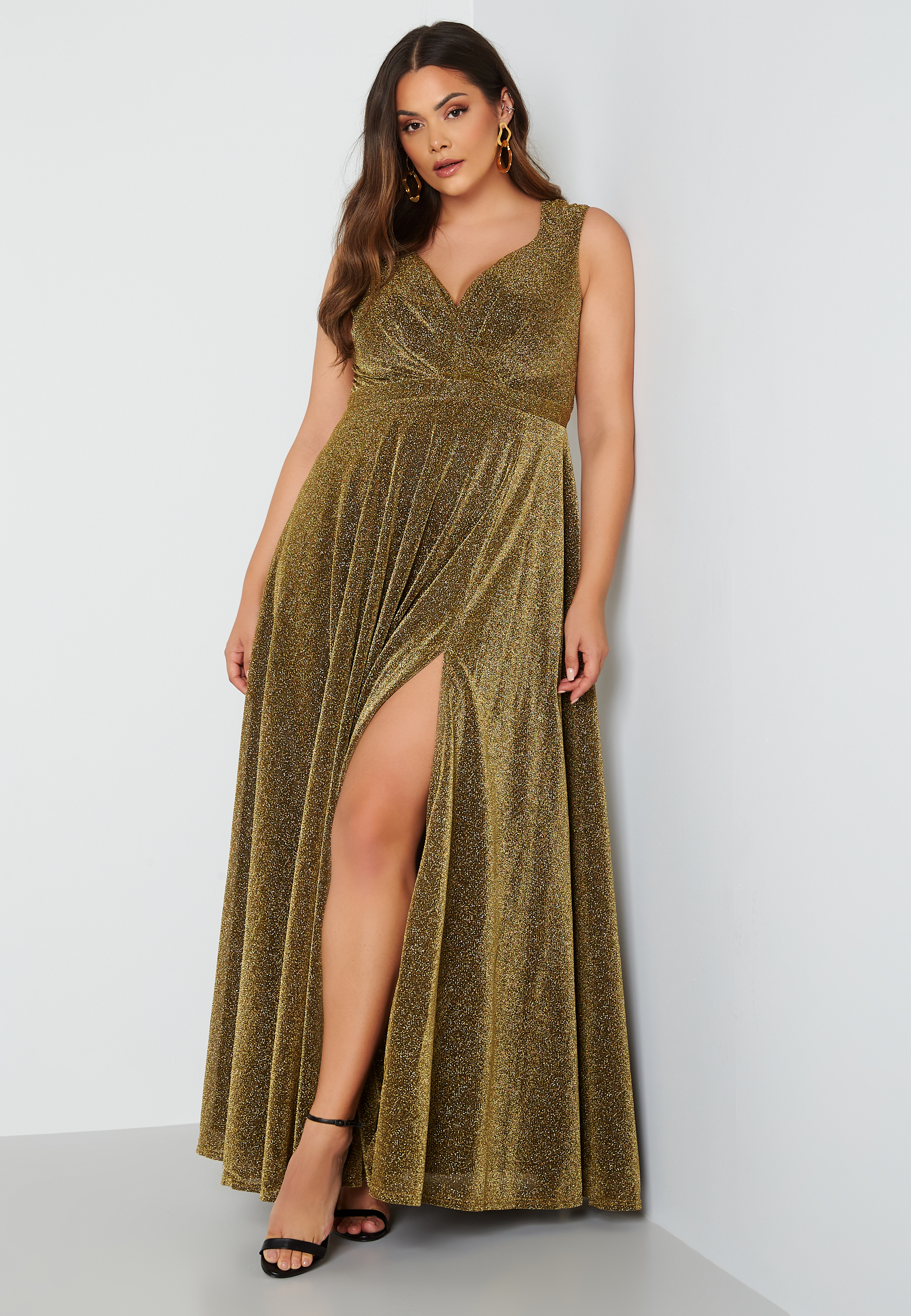 Glitter Wrap Front Maxi Curve Dress With Split 4