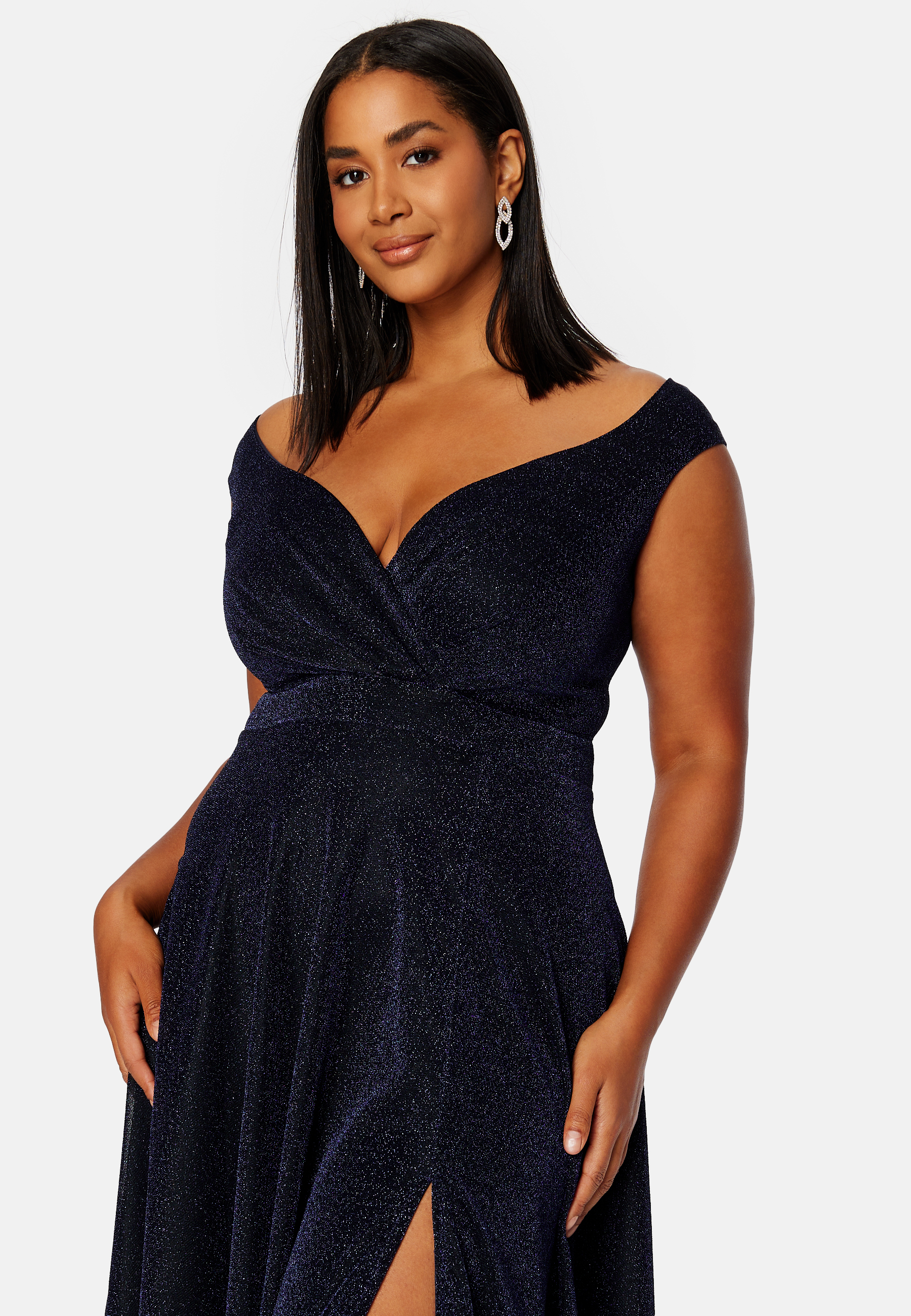 Glitter Wrap Front Maxi Curve Dress With Split 2