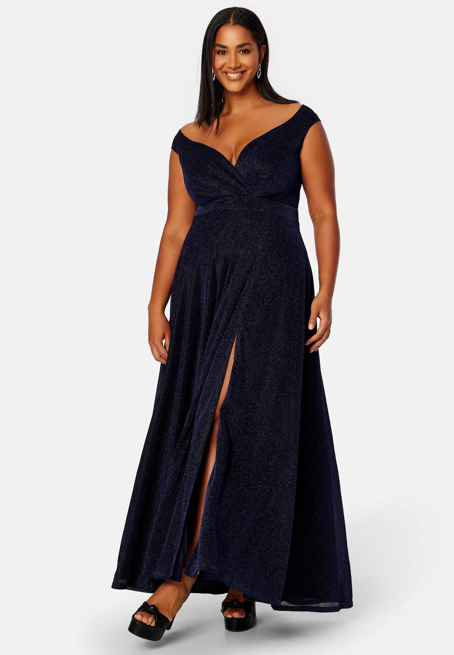 Glitter Wrap Front Maxi Curve Dress With Split 4