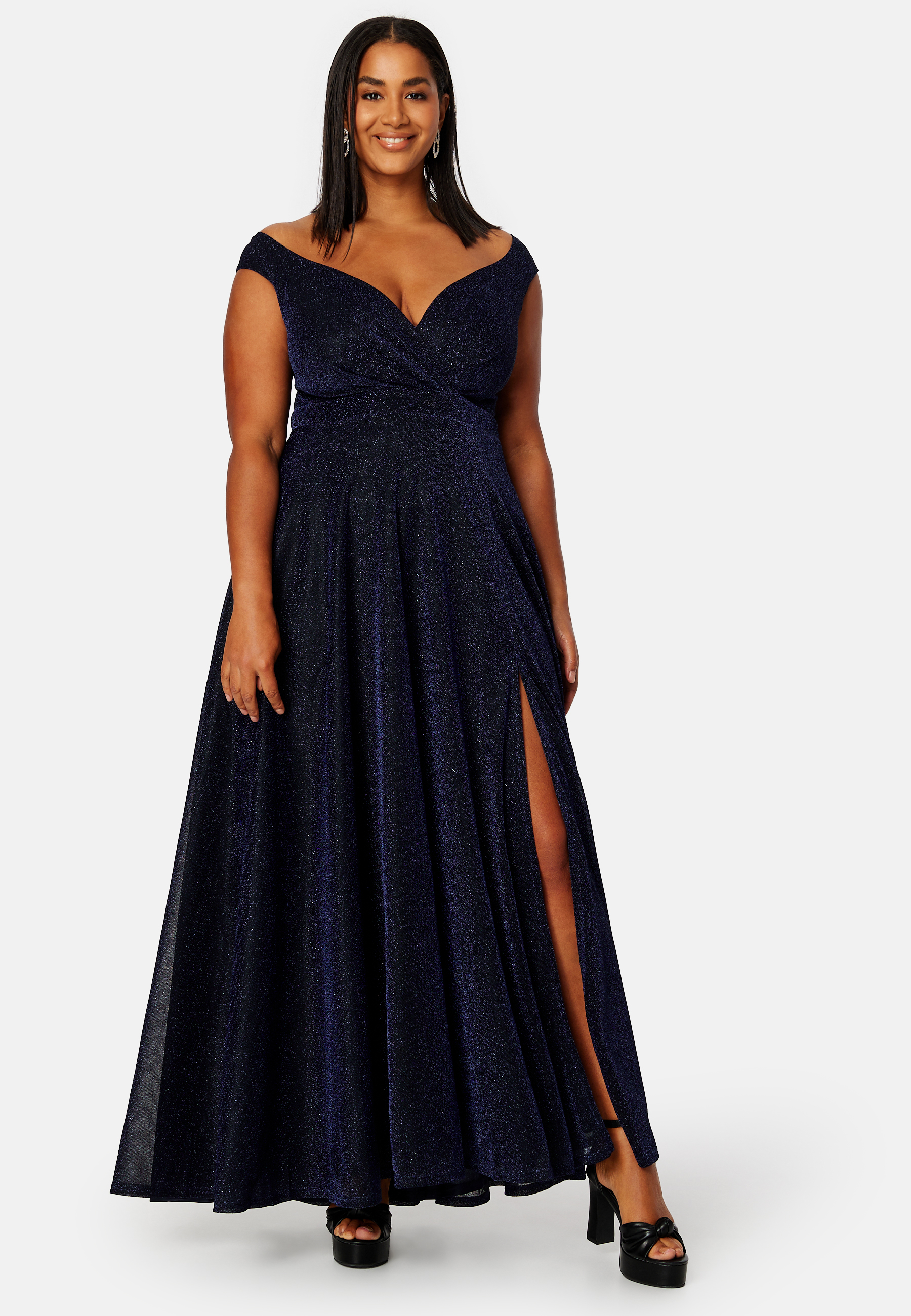 Glitter Wrap Front Maxi Curve Dress With Split 5