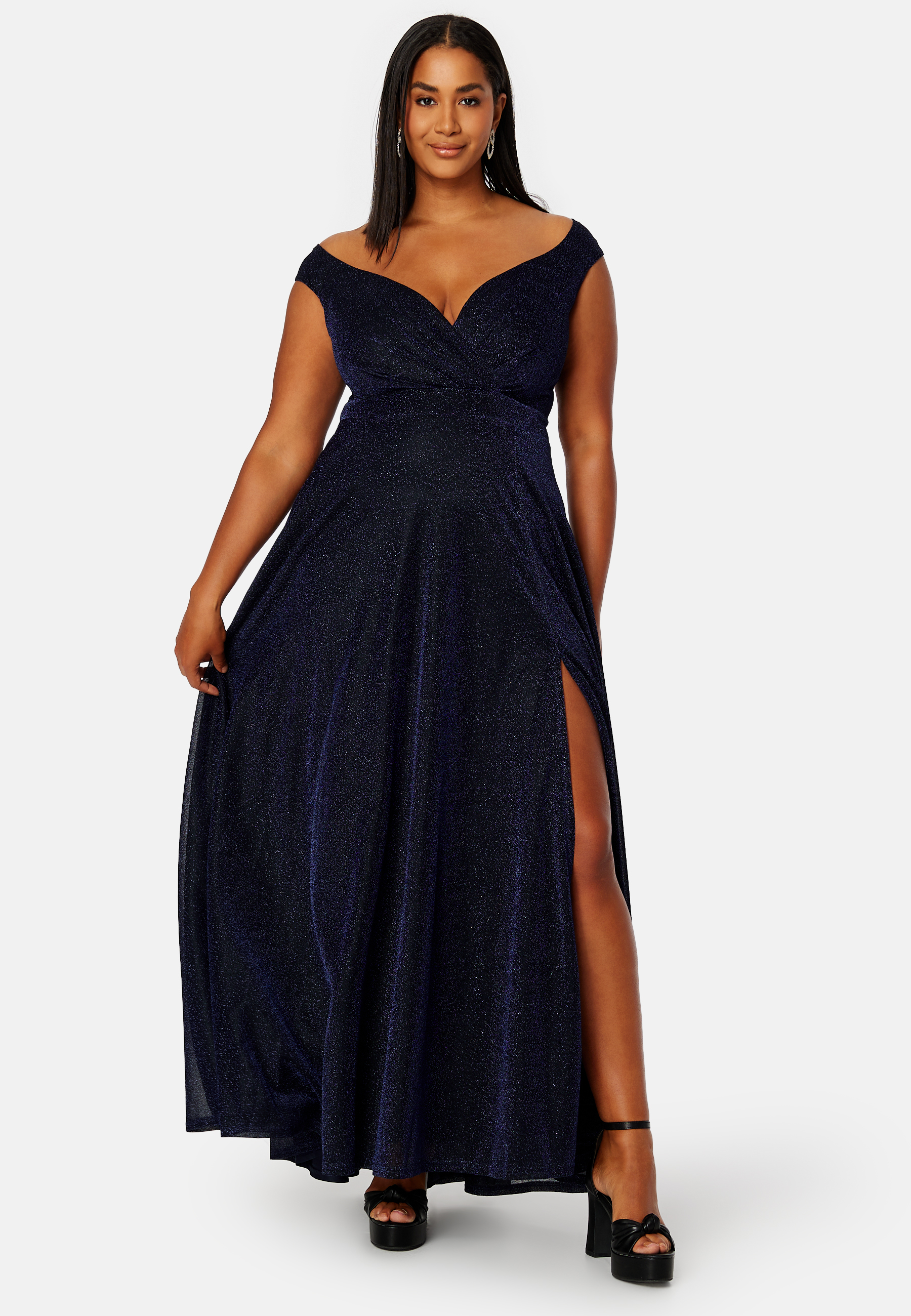 Glitter Wrap Front Maxi Curve Dress With Split 6