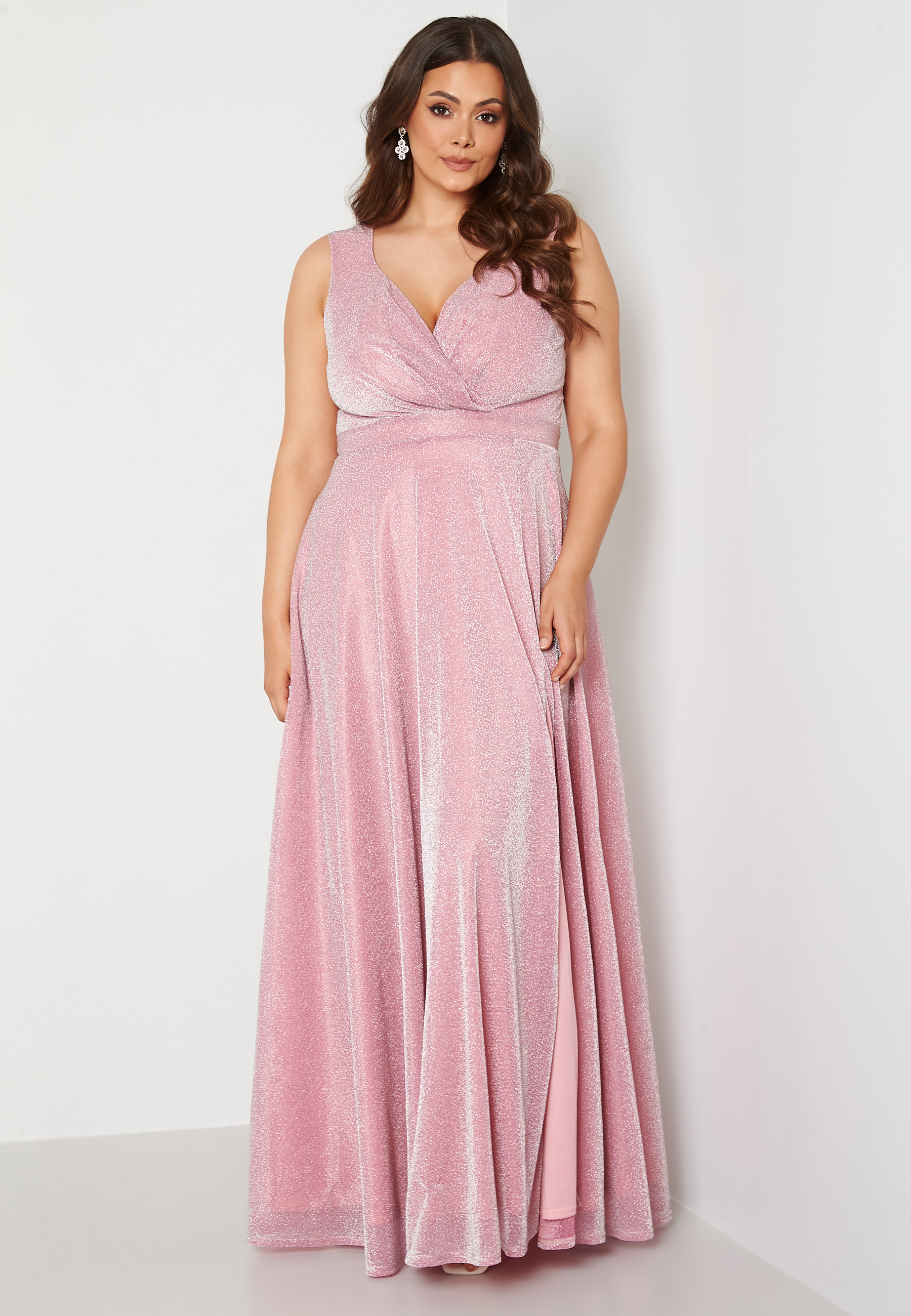 Glitter Wrap Front Maxi Curve Dress With Split 5