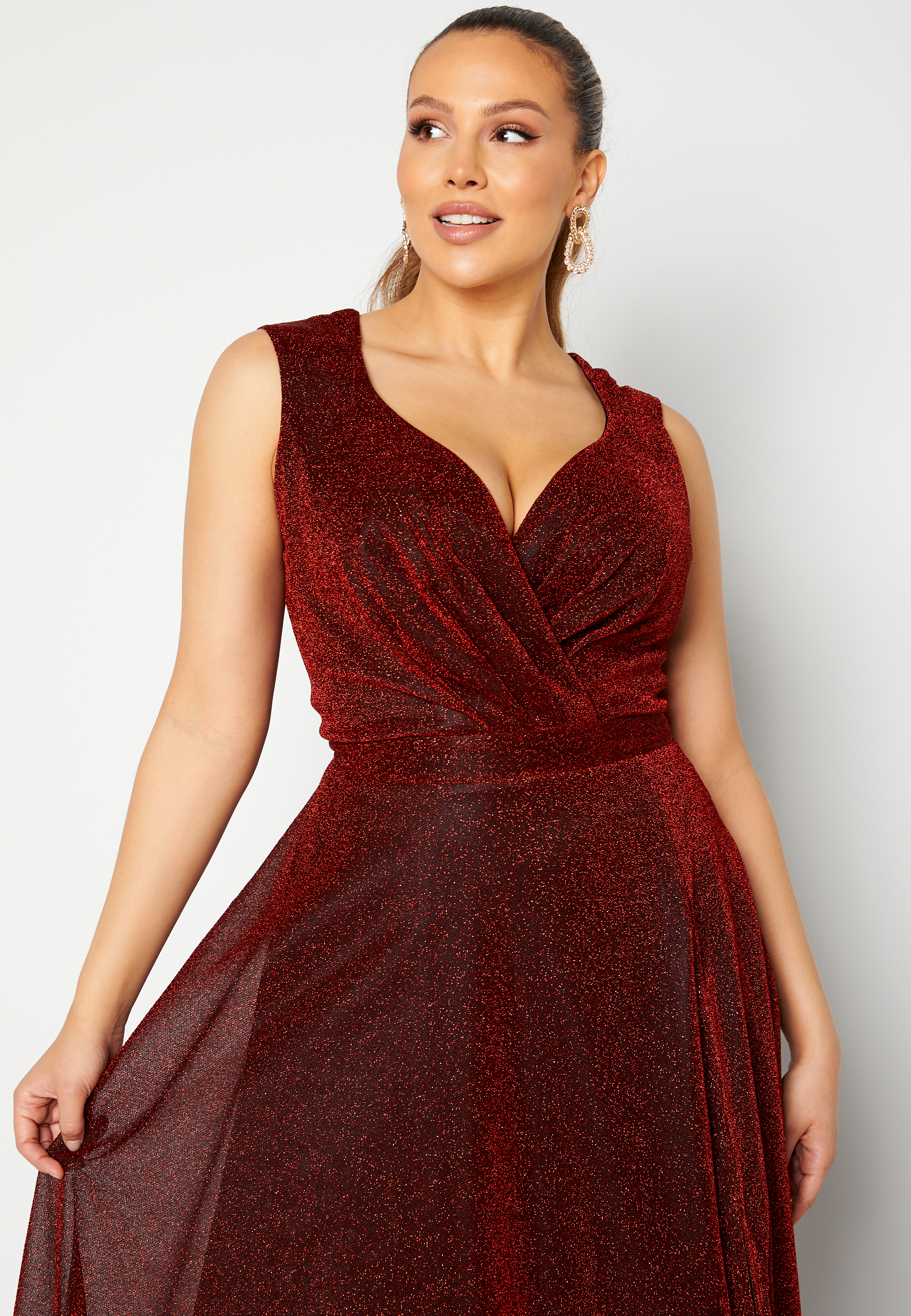 Glitter Wrap Front Maxi Curve Dress With Split 3