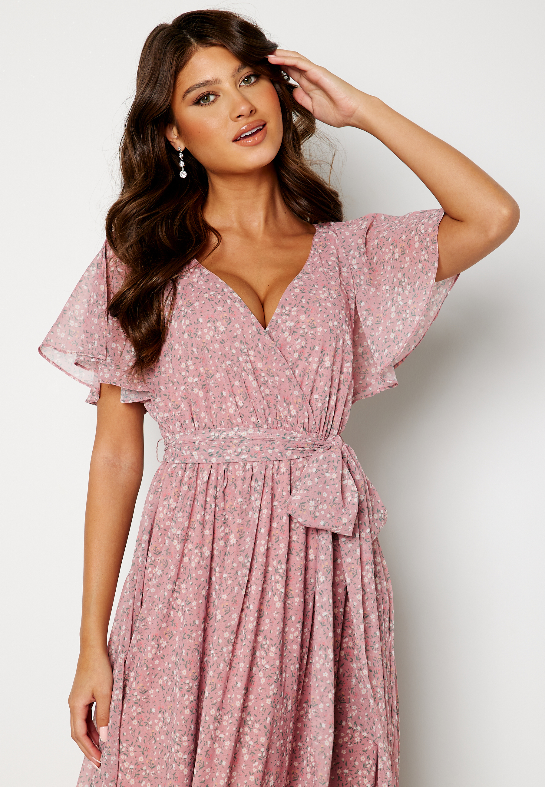 Ditsy Flutter Sleeve Maxi Dress