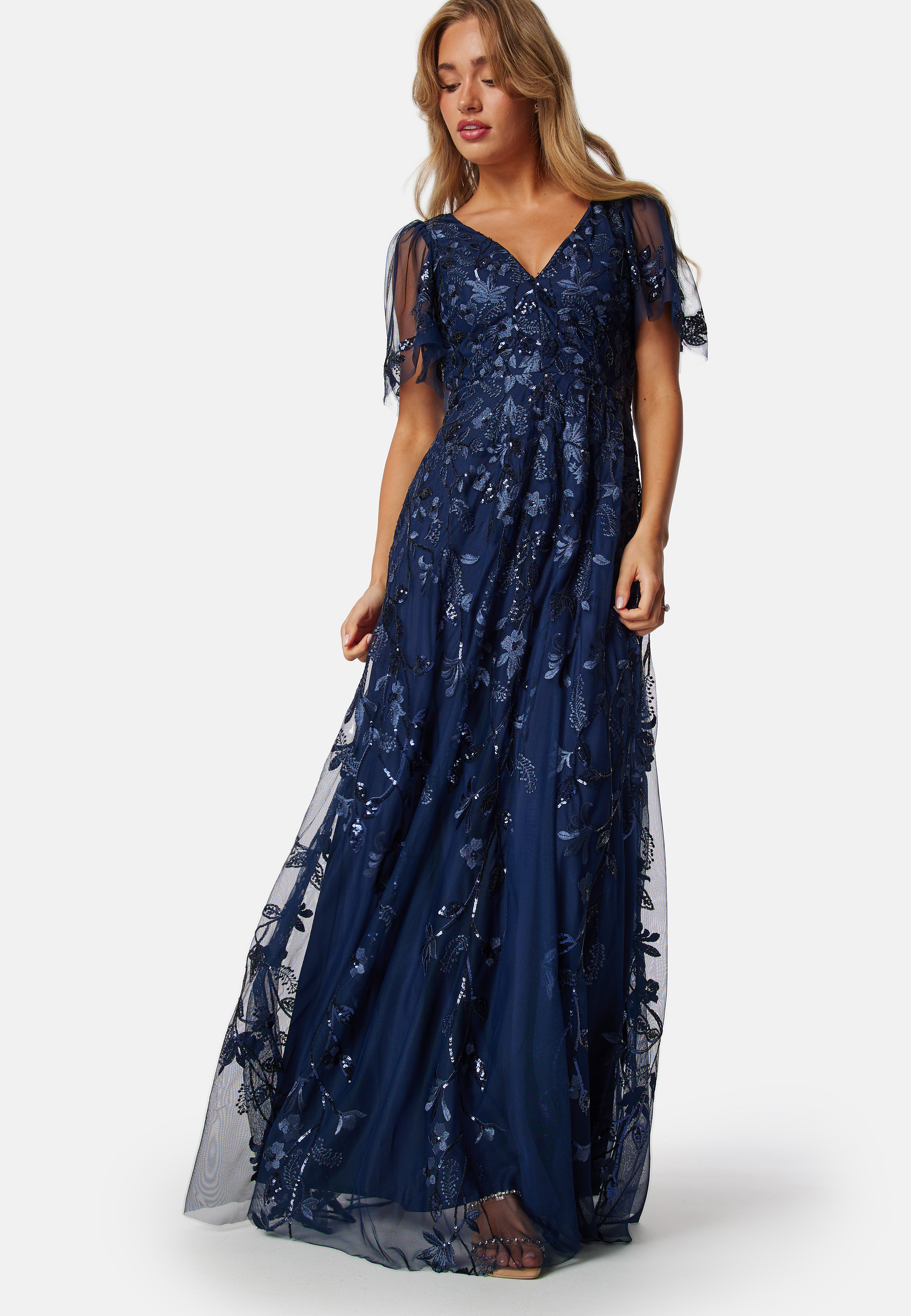 Embroidered Flutter Maxi Dress