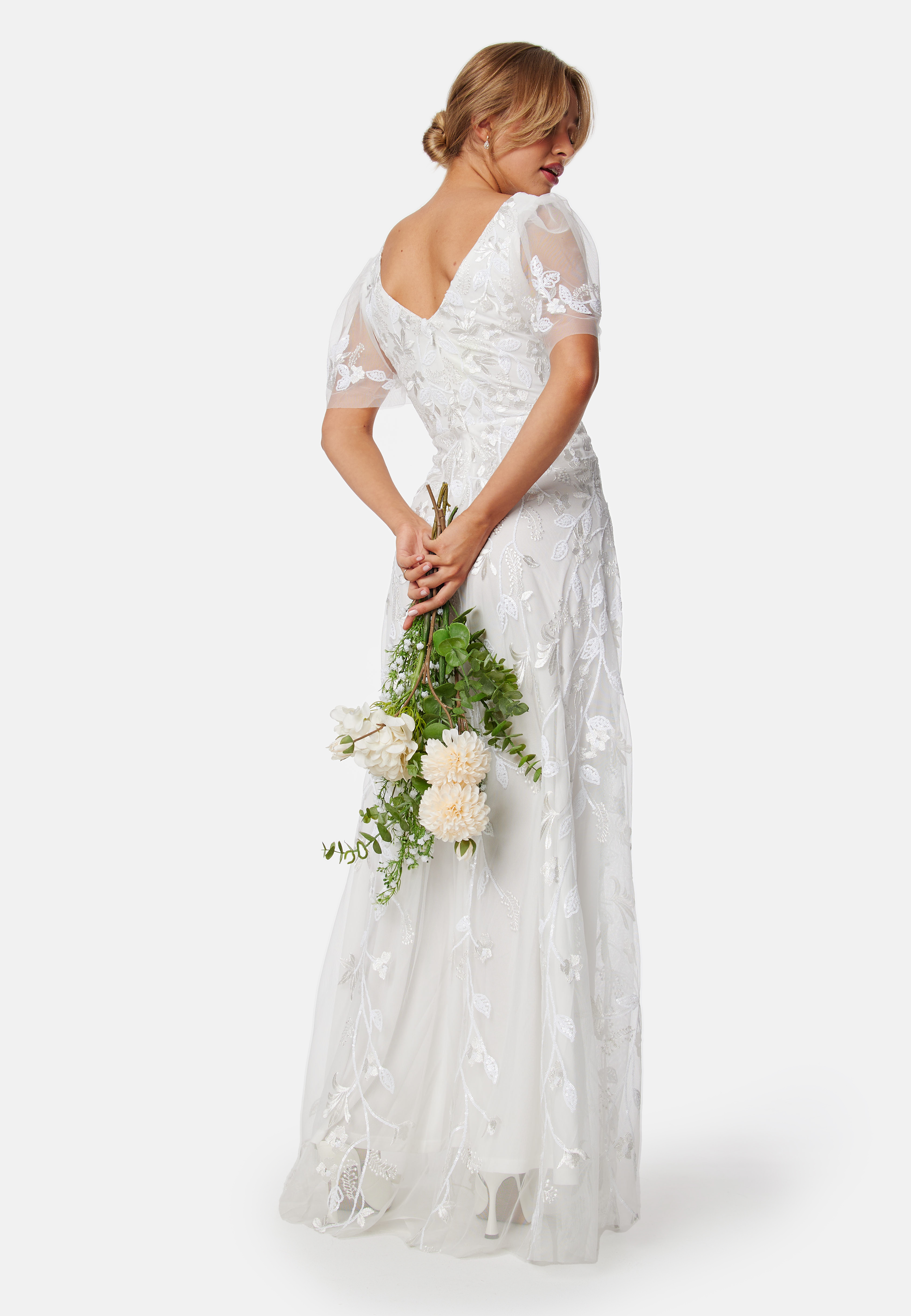 Embroidered Flutter Maxi Dress