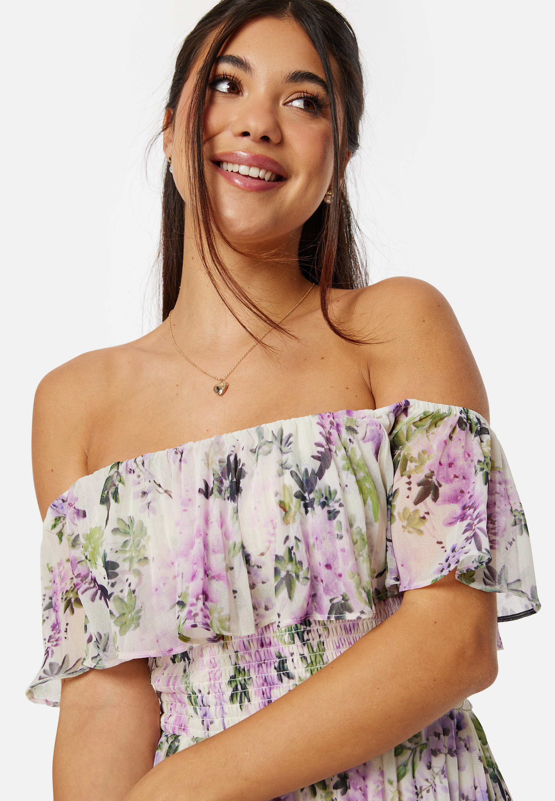 Floral Bardot Pleated Midi Dress 3