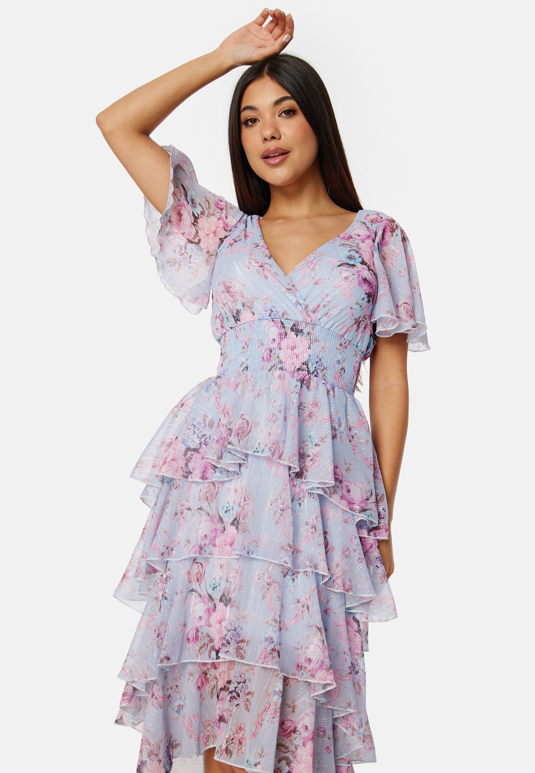Floral Flutter Tiered High Low Dress 2
