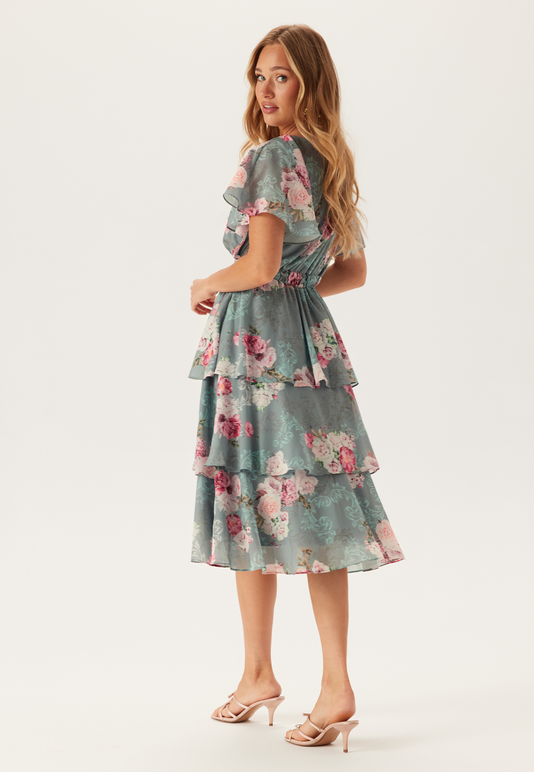 Floral Flutter Tiered Midi Dress 3