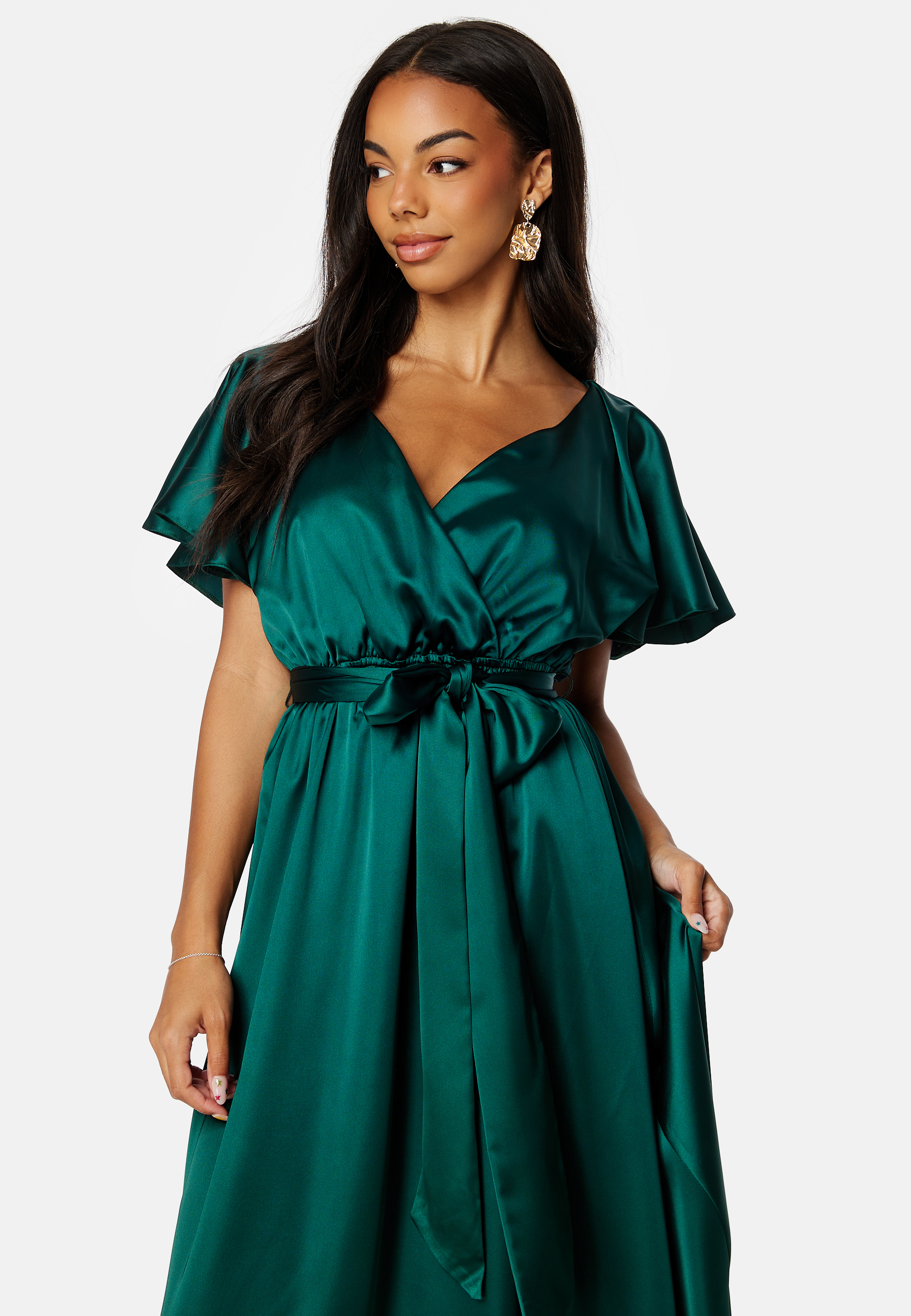 Flutter Sleeve Satin Maxi Dress 2