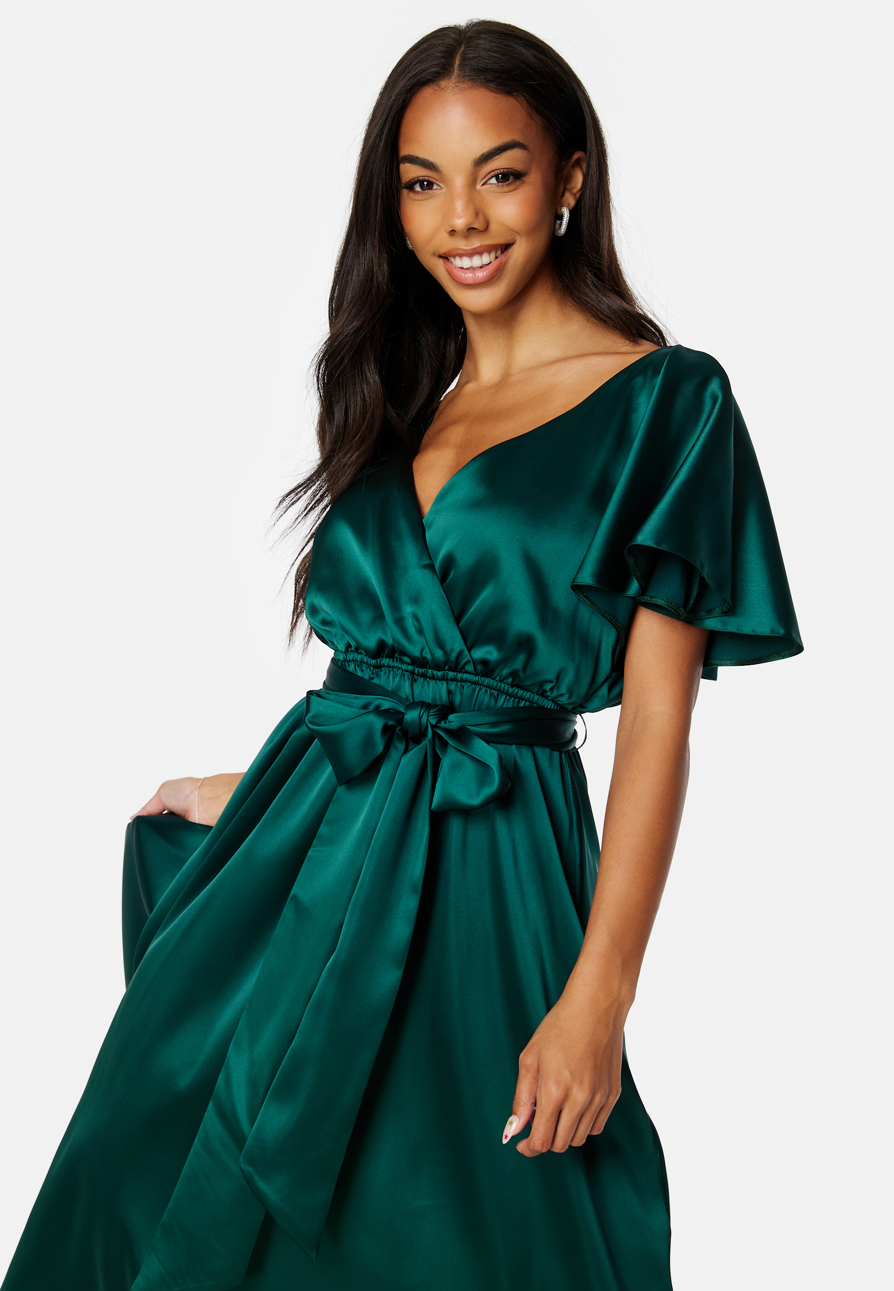Flutter Sleeve Satin Midi Dress 2
