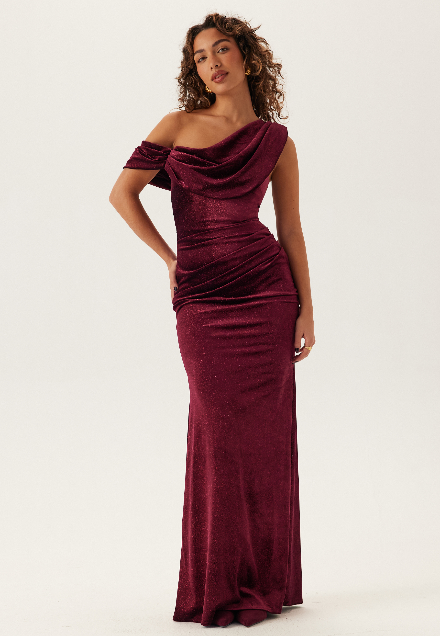Glitter Velvet One Shoulder Maxi Dress 1