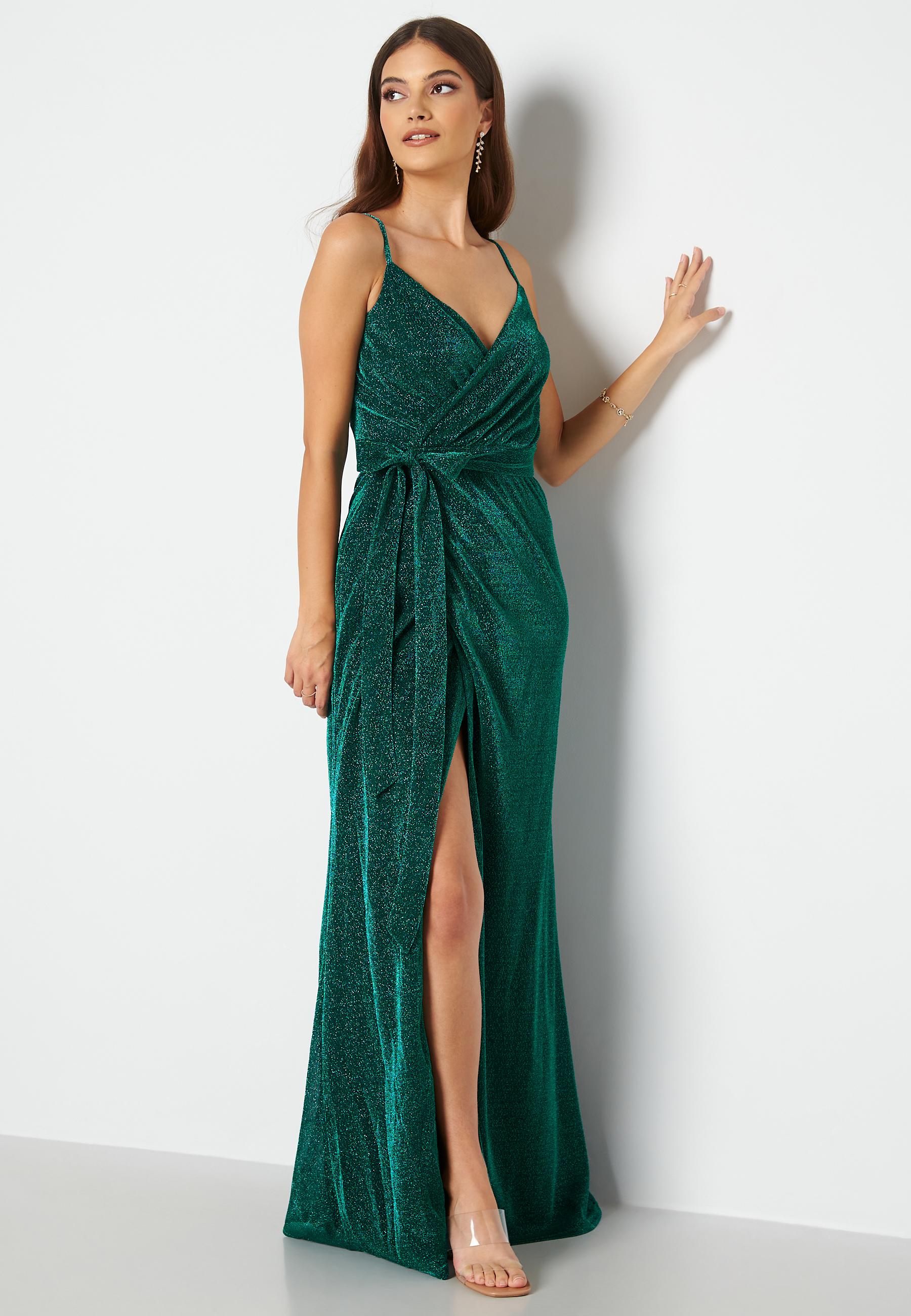 Glitter Wrap Front Maxi Dress
