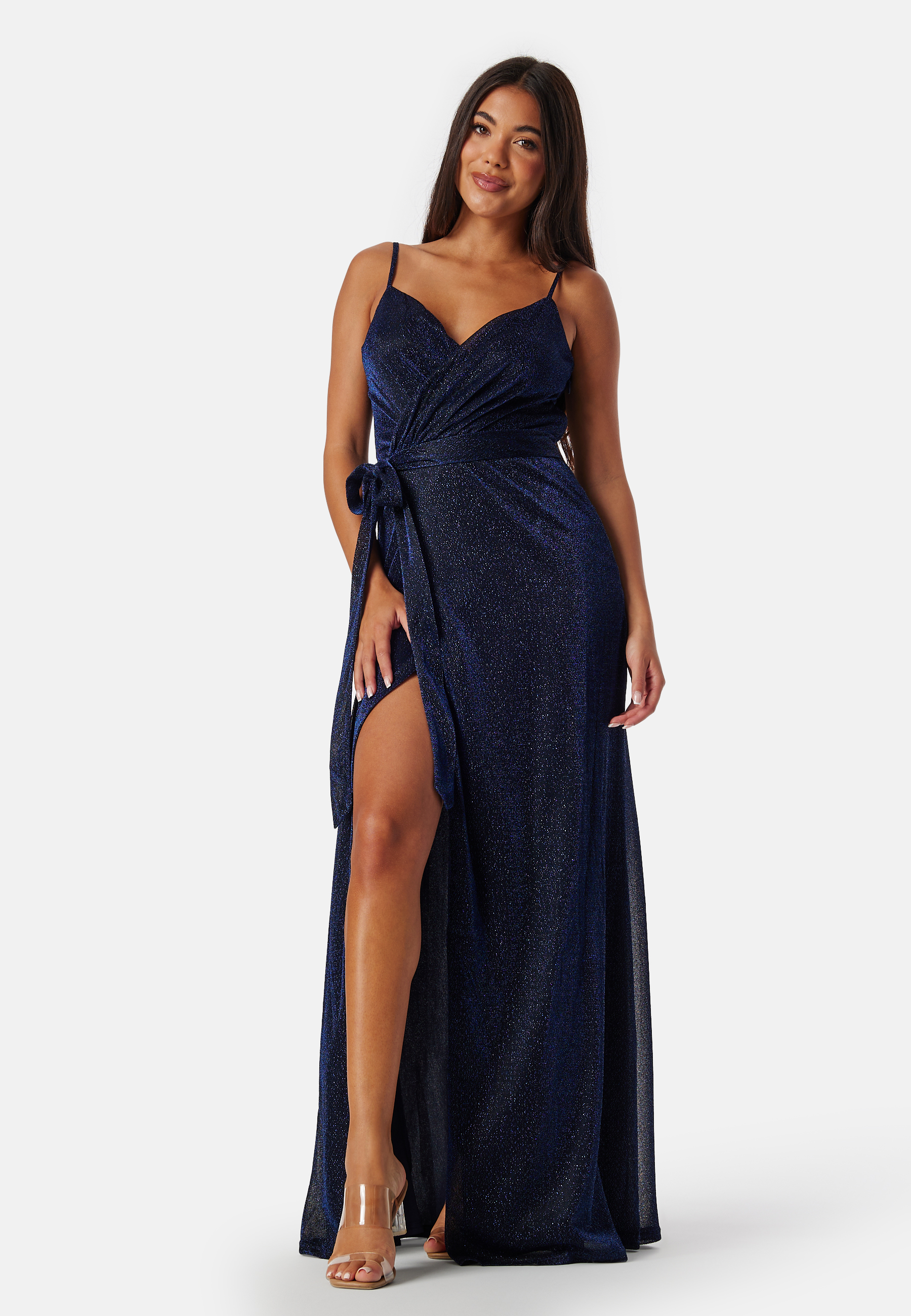 Image of Glitter Wrap Front Maxi Dress