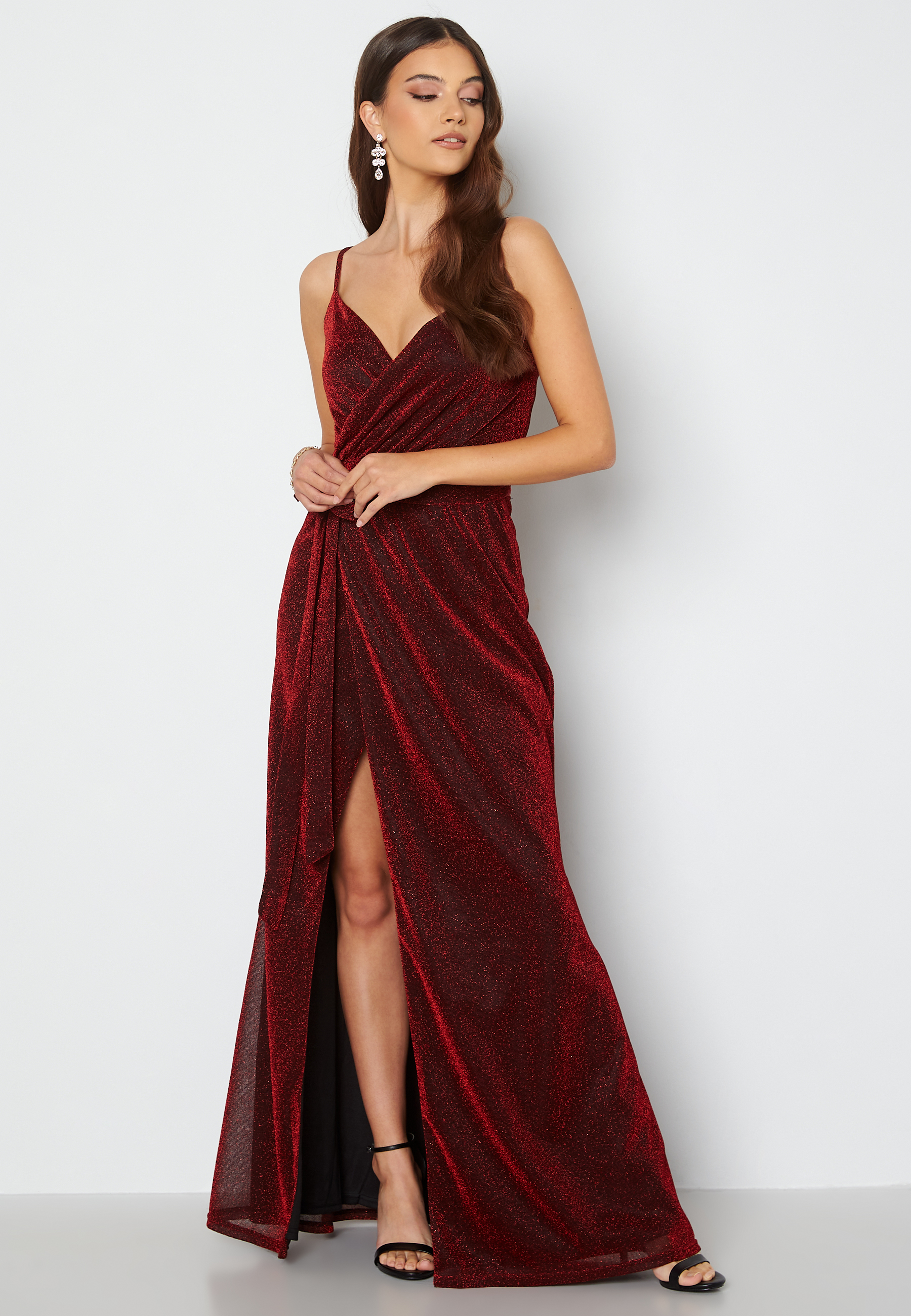 Glitter Wrap Front Maxi Dress