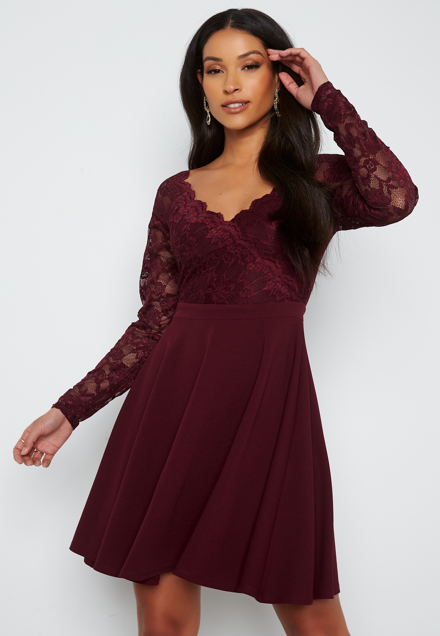 Long Sleeve Lace Skater Dress
