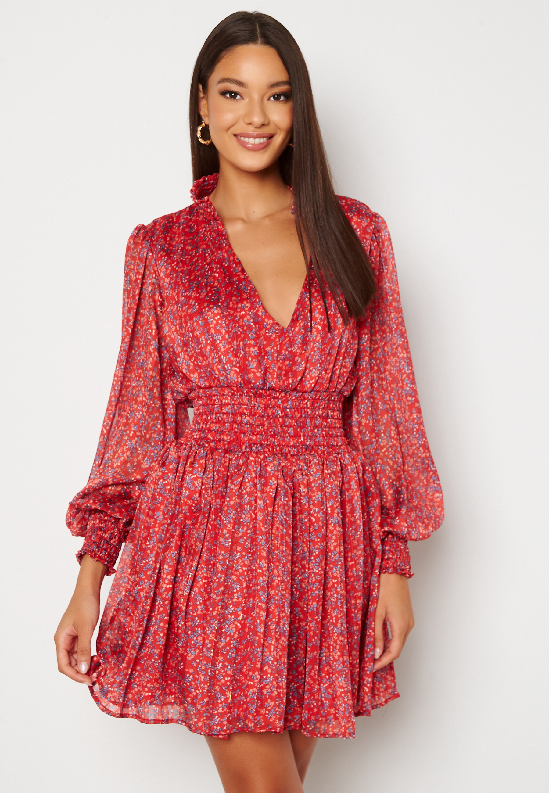 Long Sleeve Shirred Skater Dress