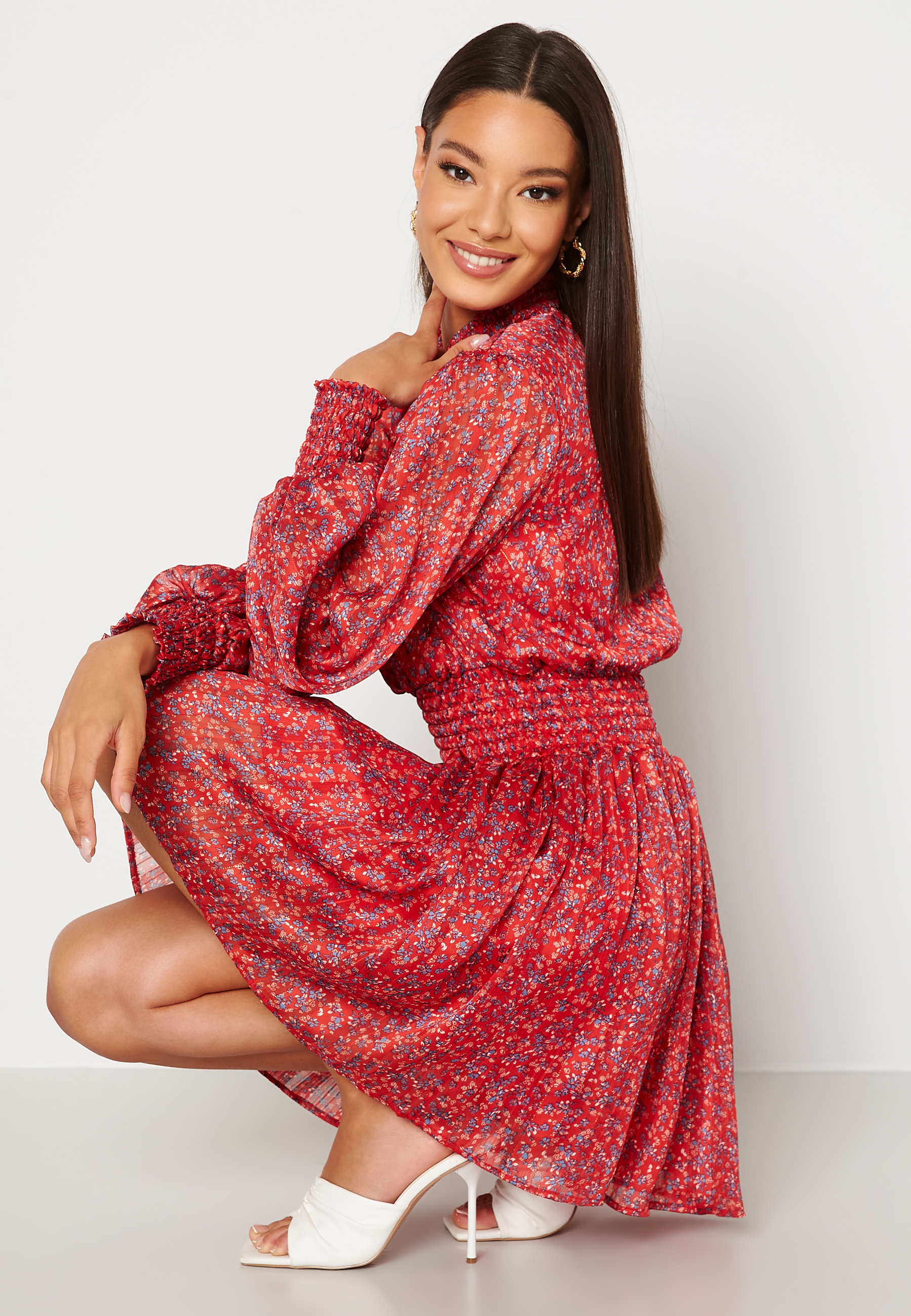 Long Sleeve Shirred Skater Dress 3
