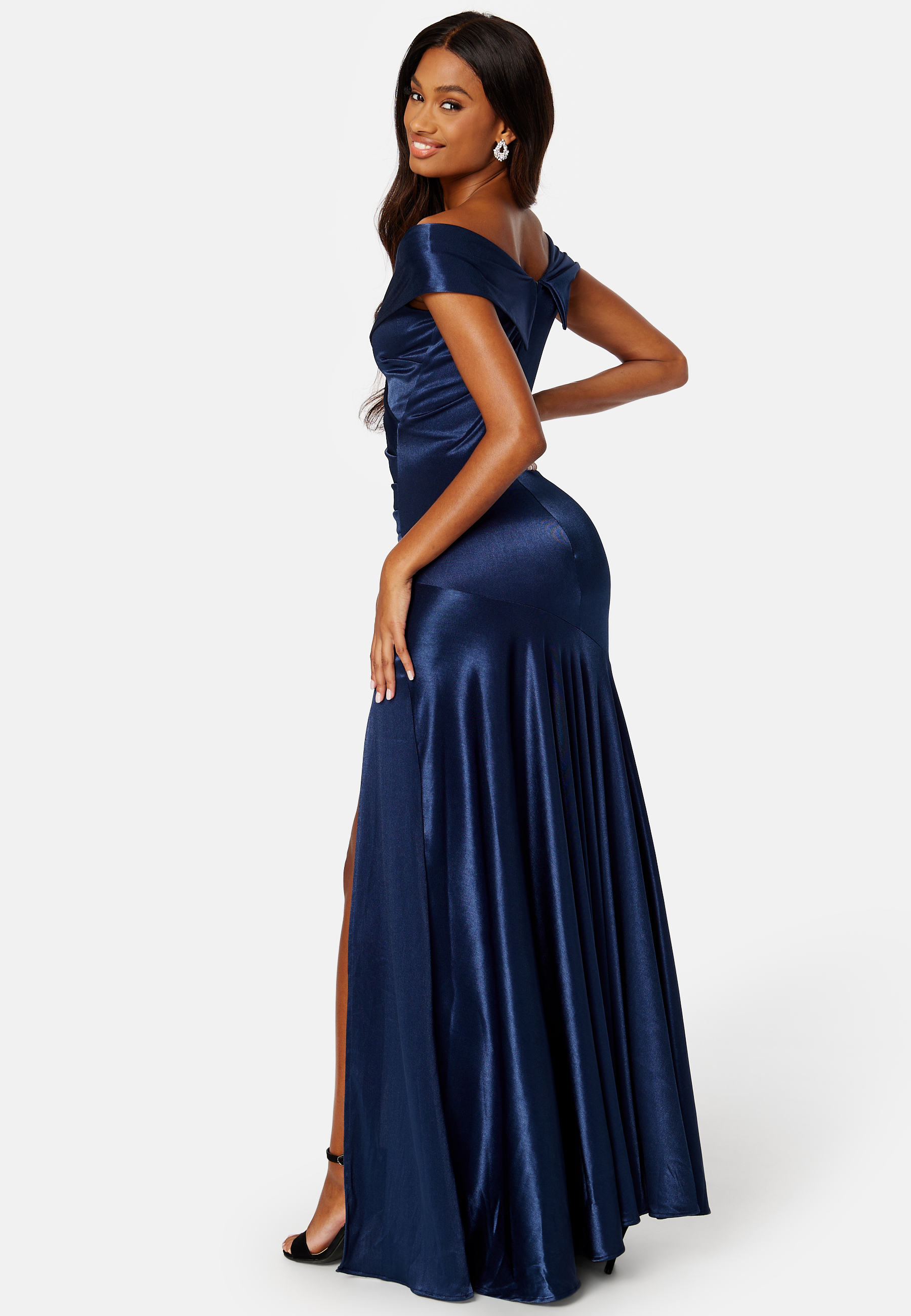 Satin Bardot Pleat Maxi With Split 2