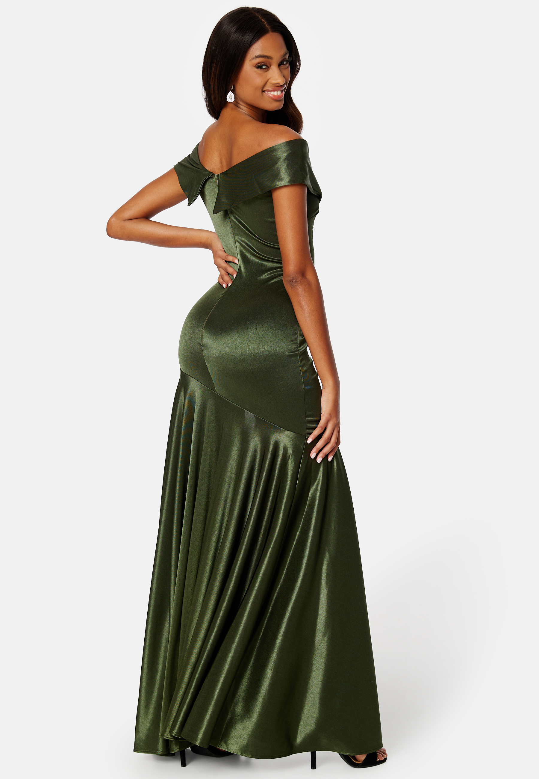 Satin Bardot Pleat Maxi With Split 2