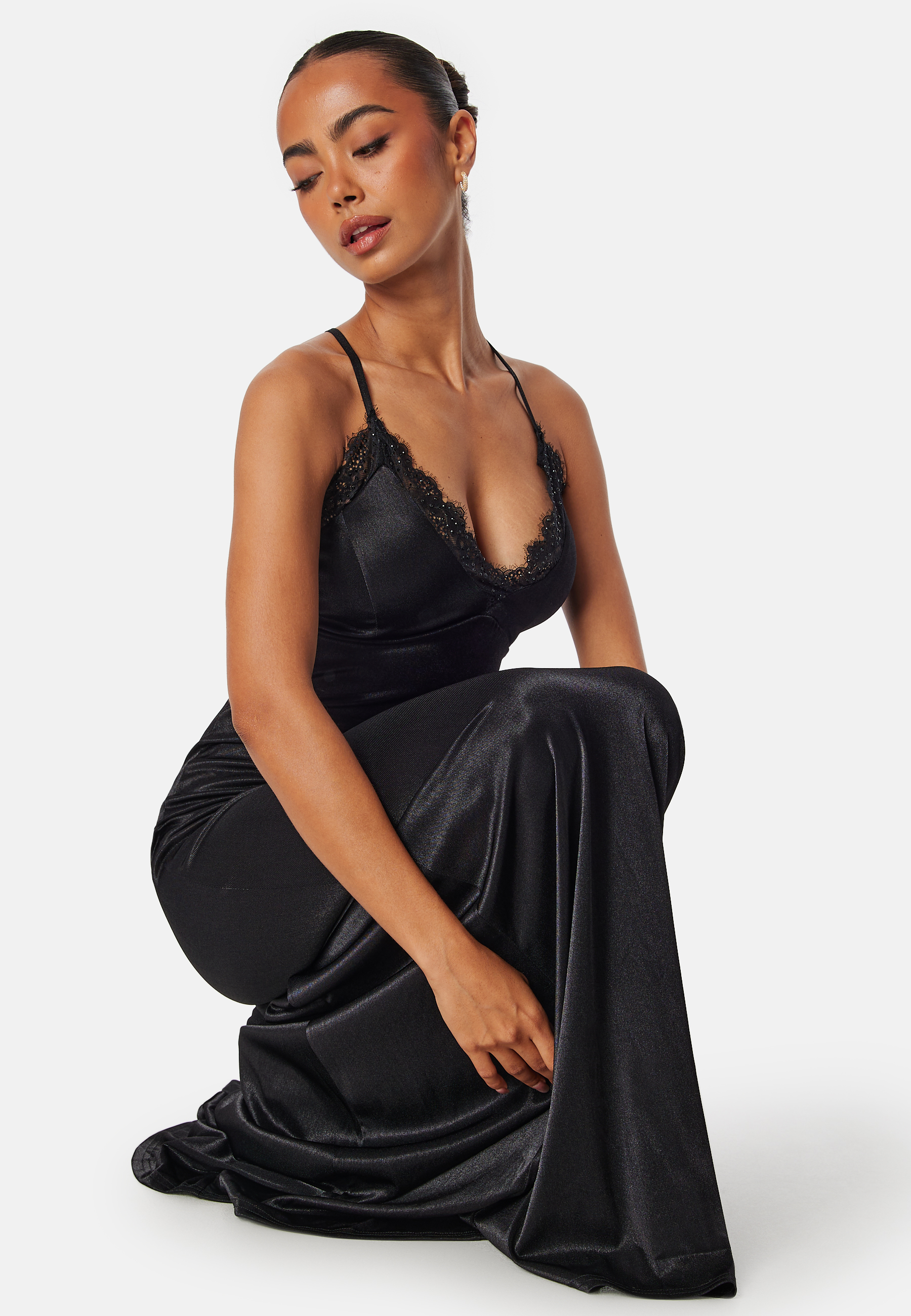 Satin Lace Trim Maxi Dress 2