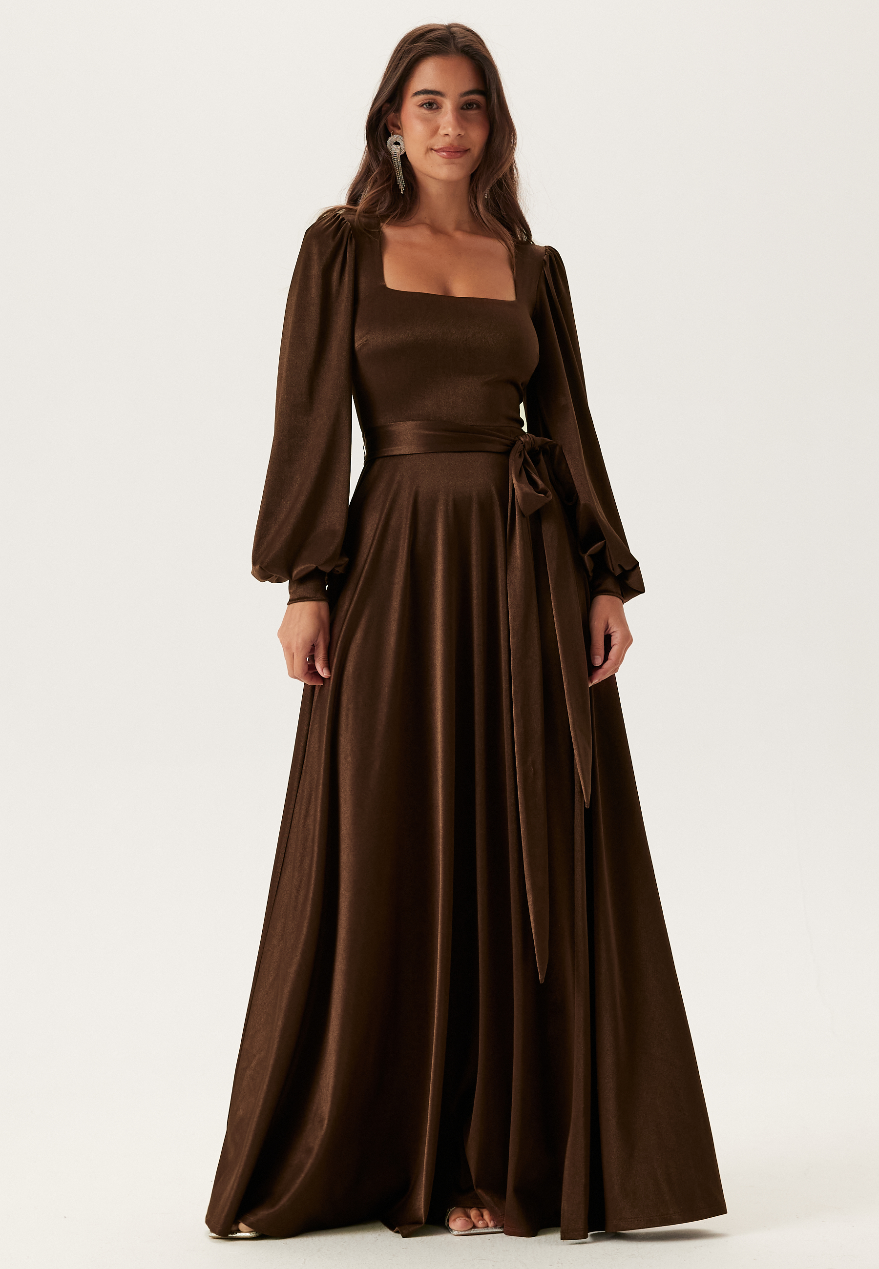 Satin Volume Sleeve Maxi Dress