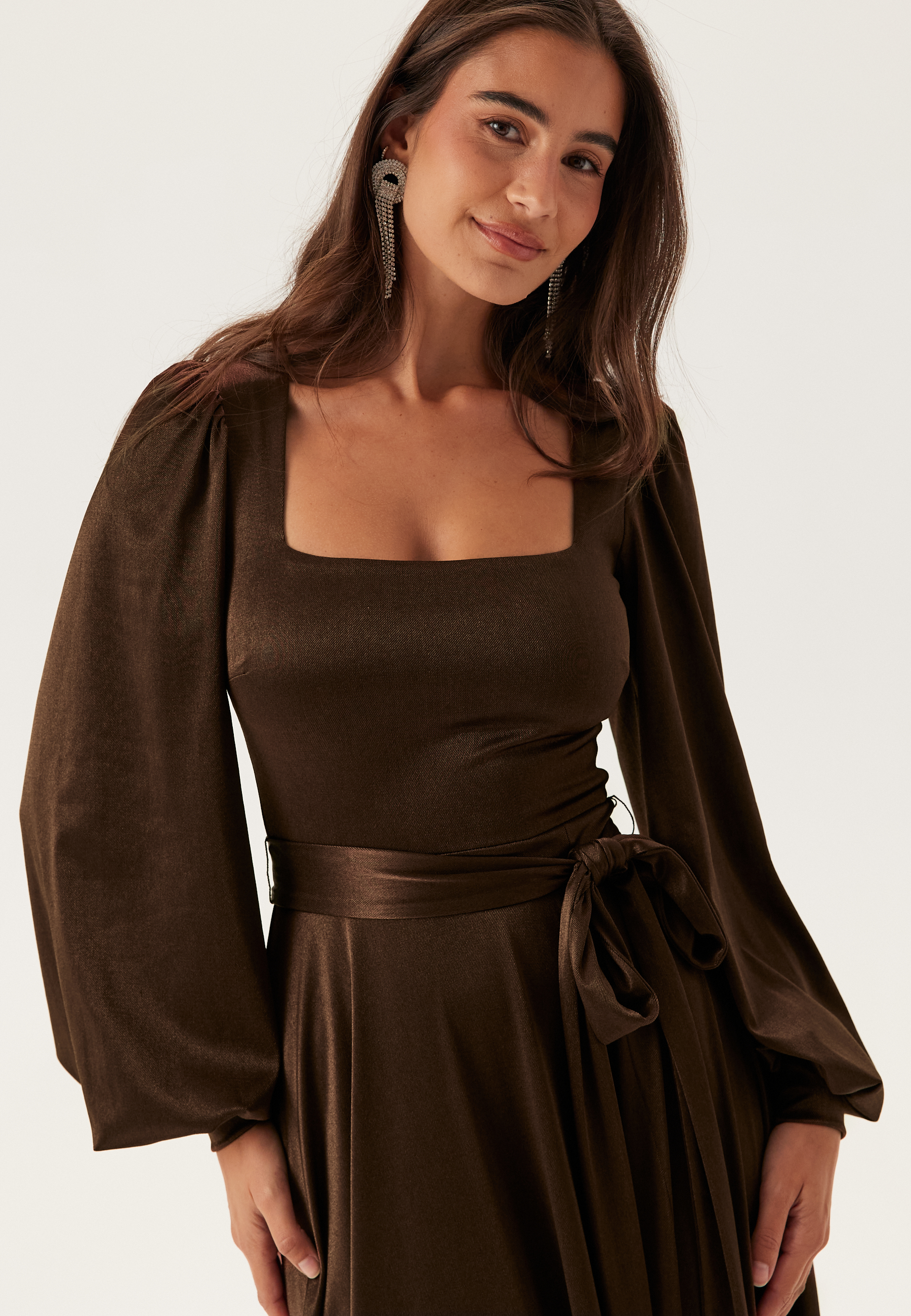Satin Volume Sleeve Maxi Dress 3