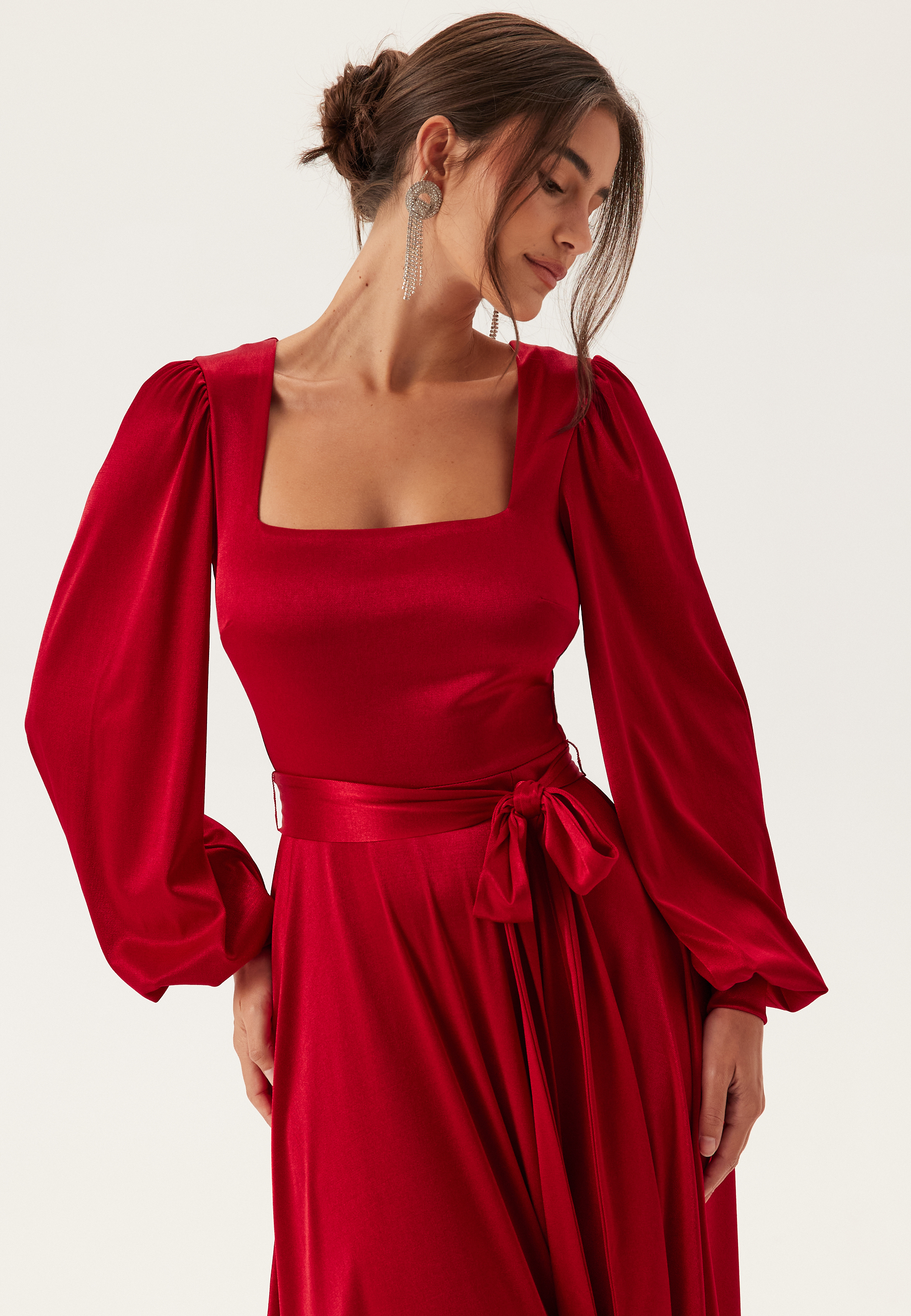 Satin Volume Sleeve Maxi Dress 3