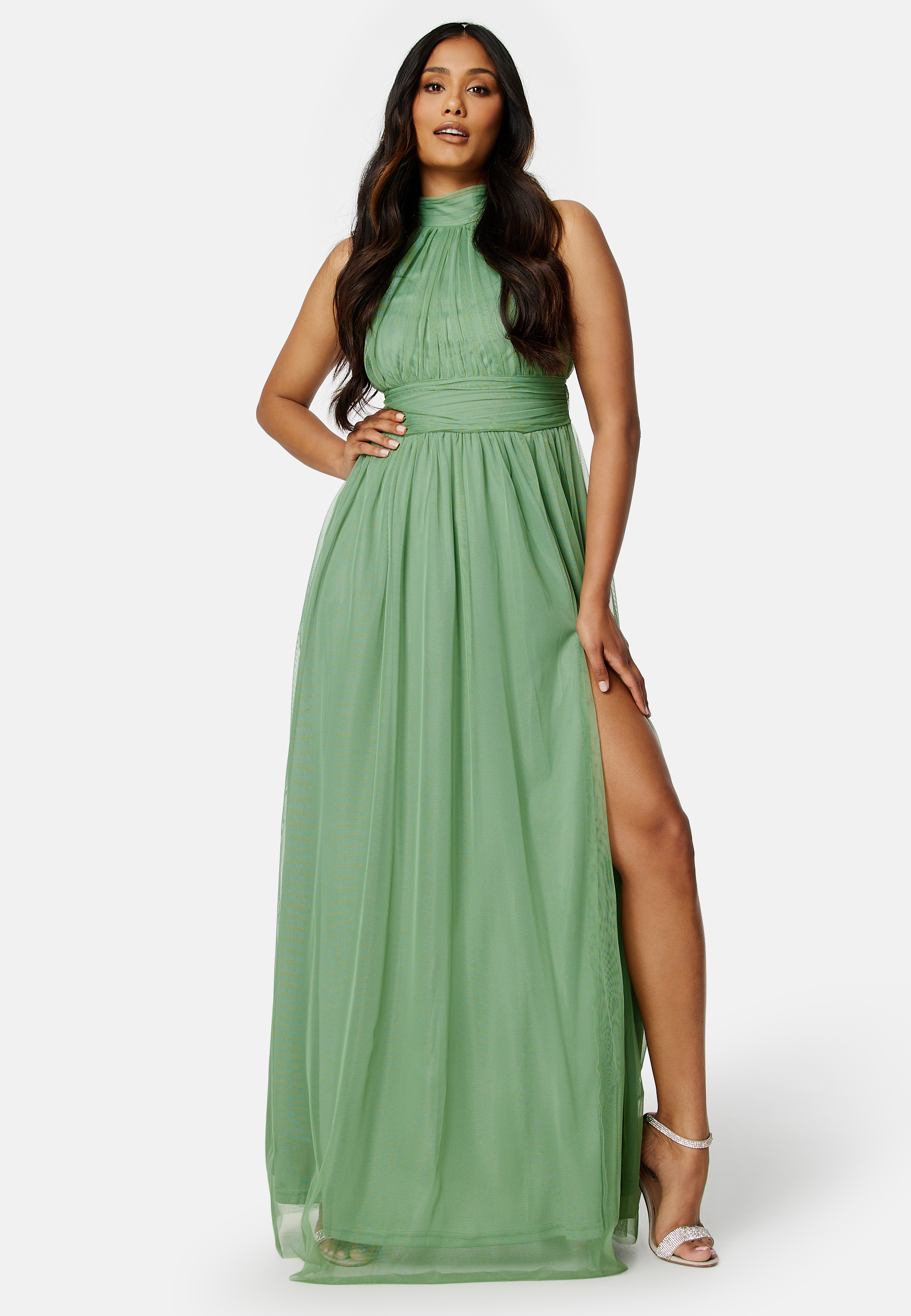 Tie Neck Maxi Dress With Split