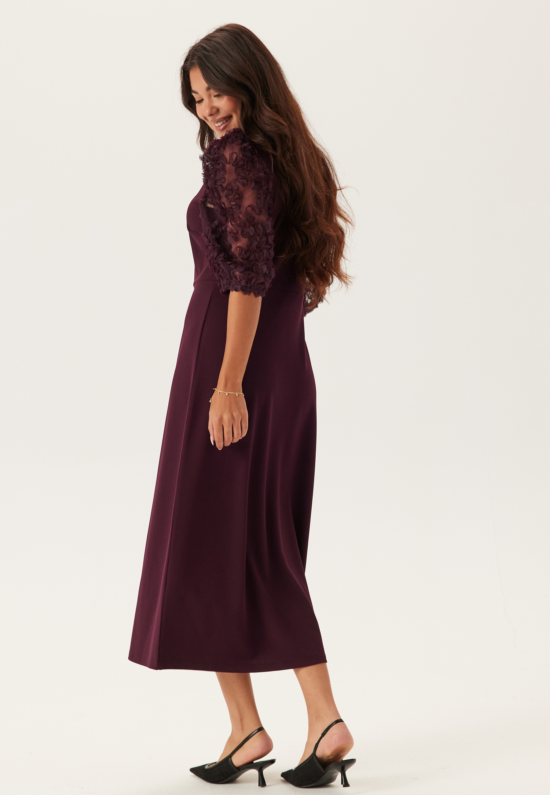 3D Floral Sleeve Midi Dress 5
