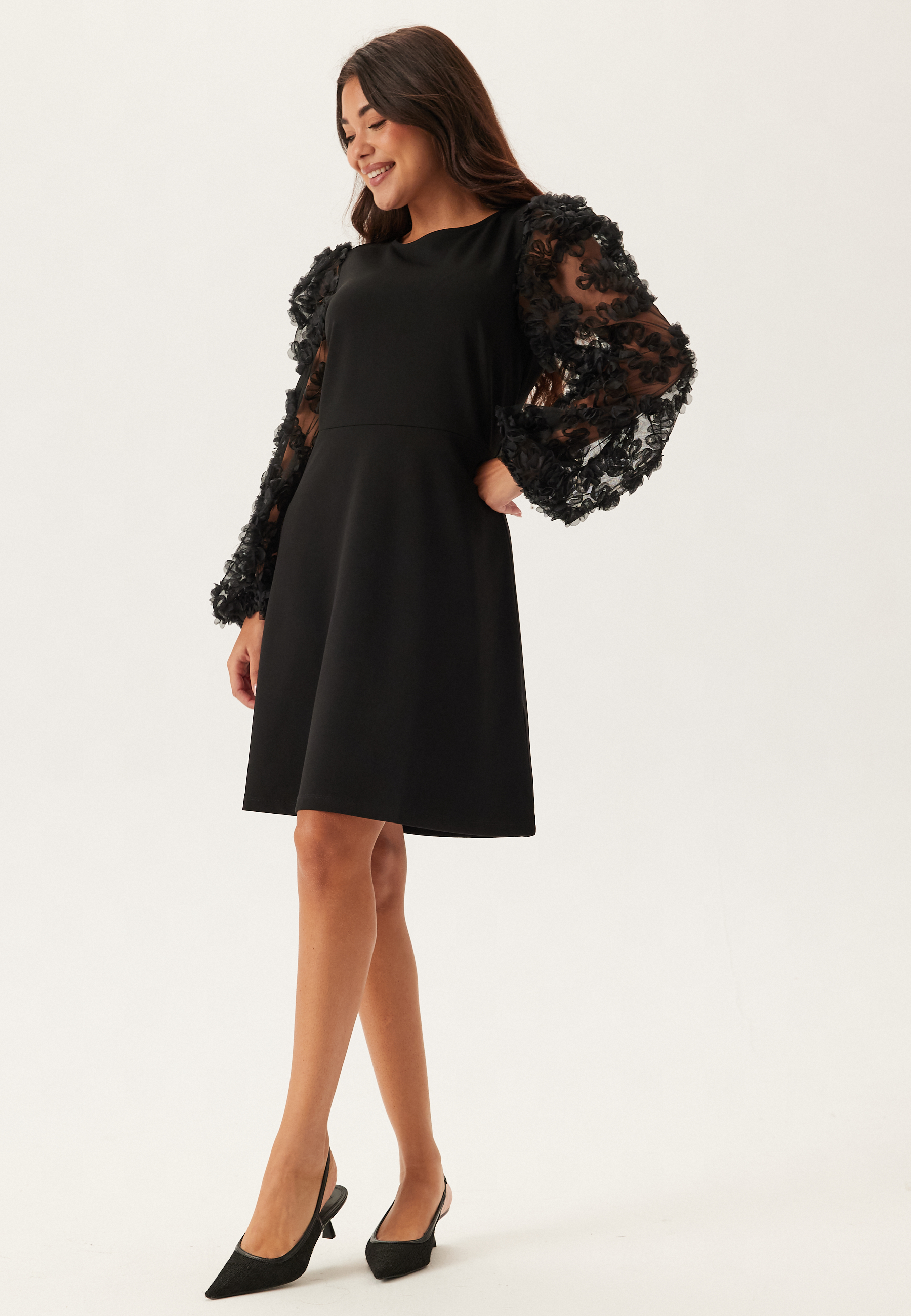 3D Floral Sleeve Short Dress 3