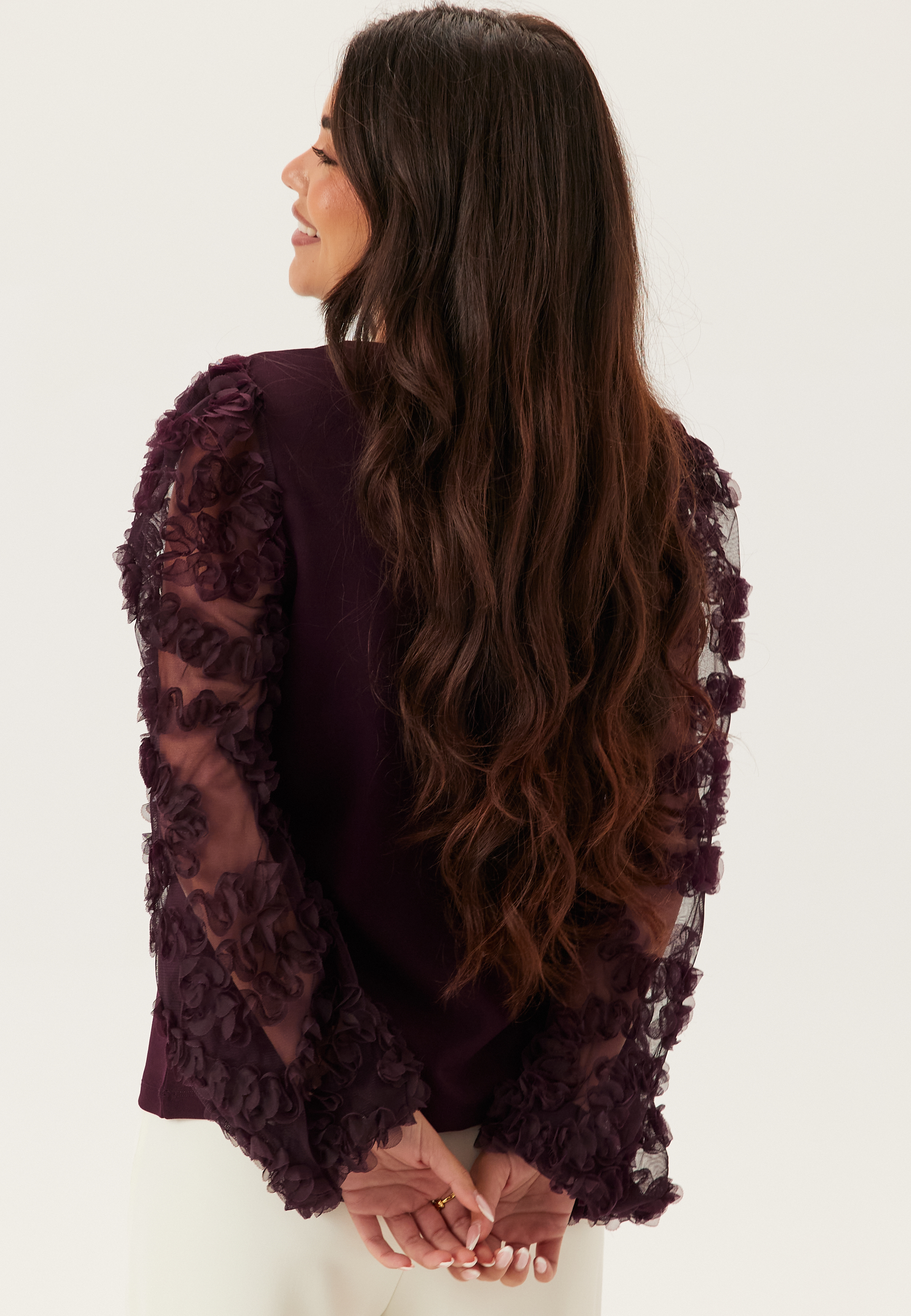 3D Floral Sleeve V-neck Top 6