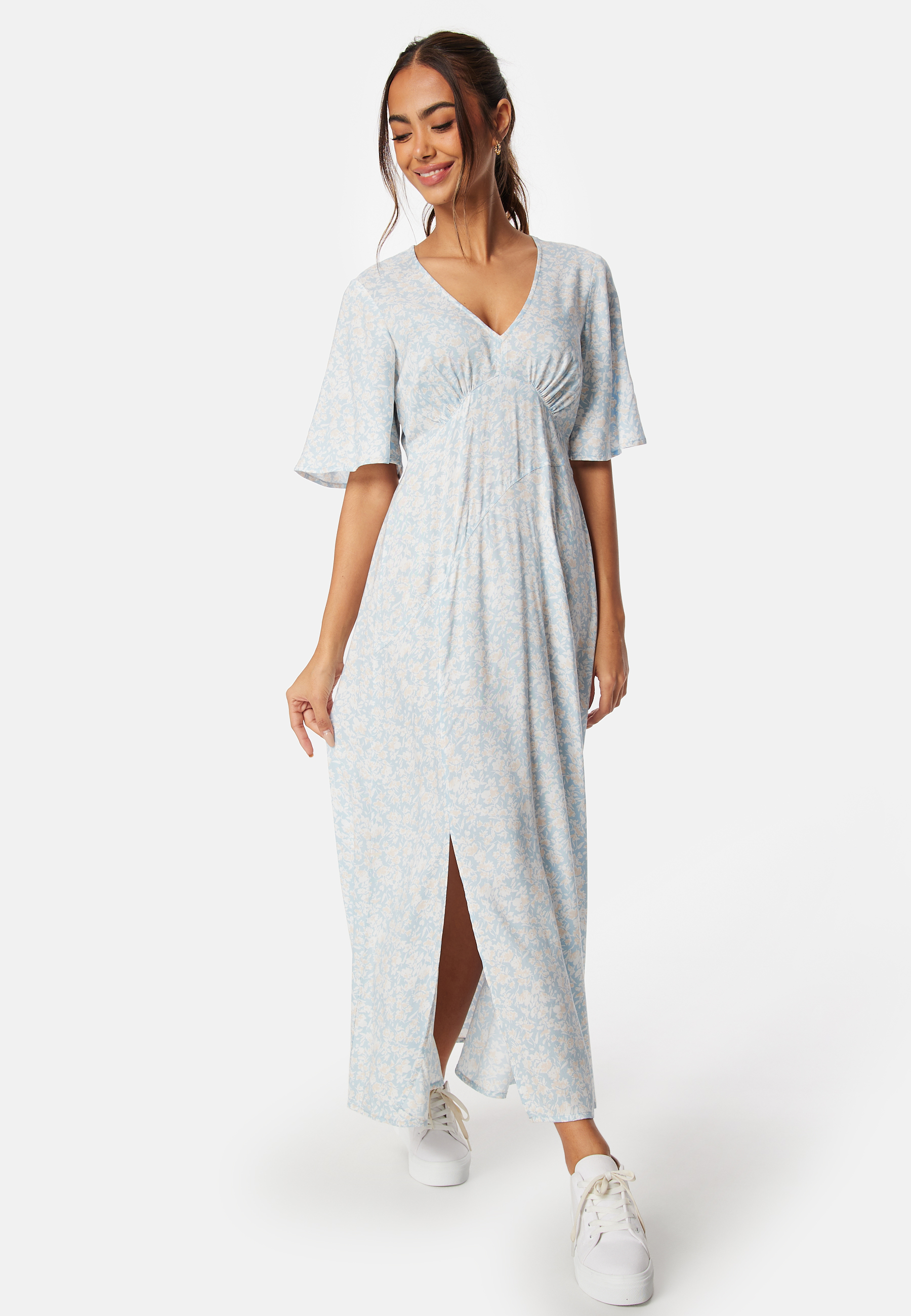 V-neck Slit Viscose Dress