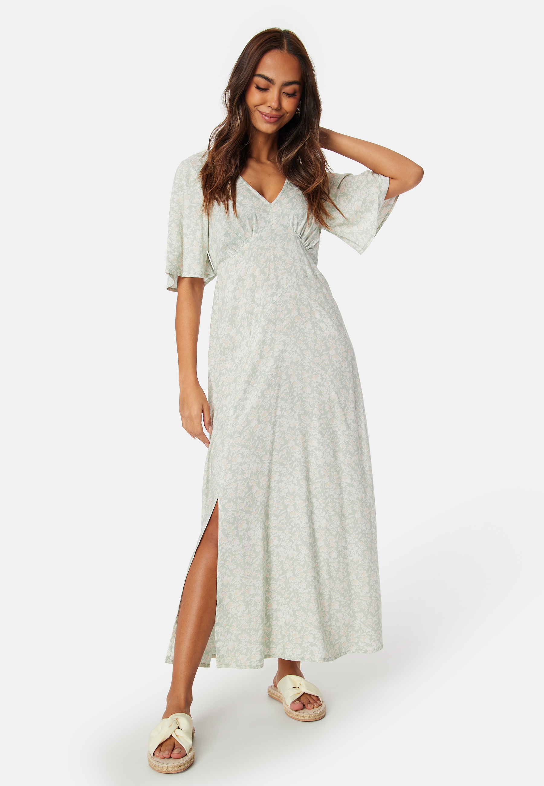 V-neck Slit Viscose Dress