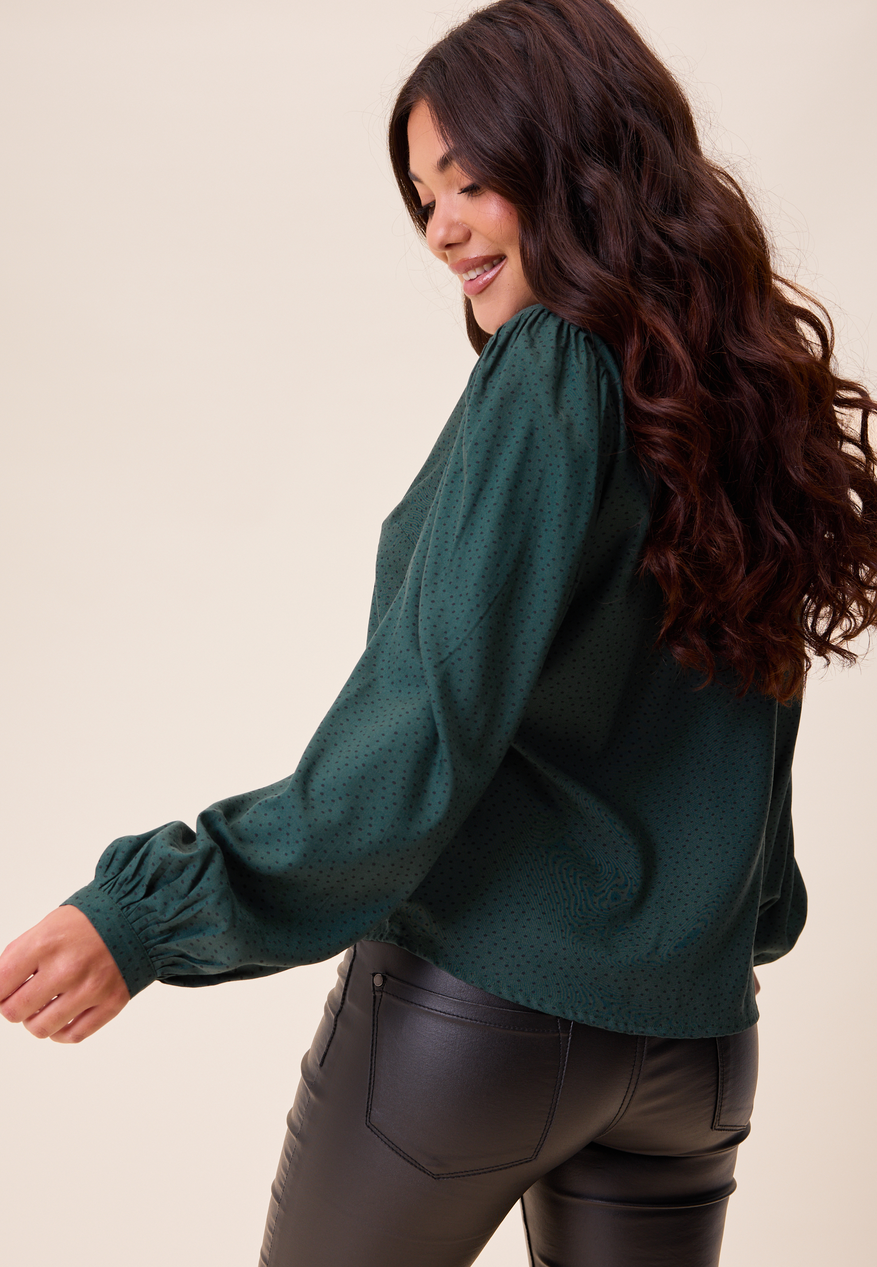 V-neck Puff Sleeve Viscose Blouse 2