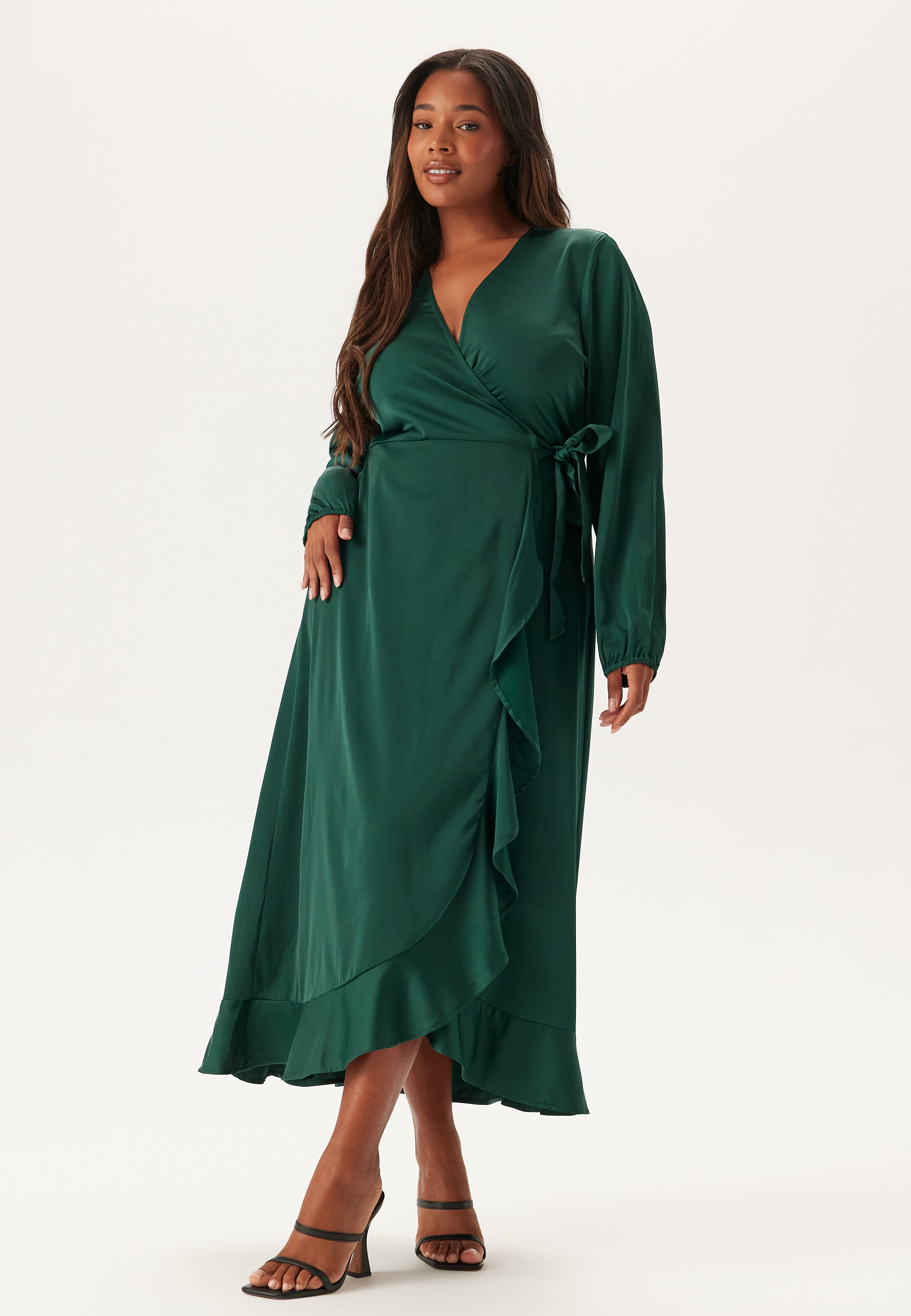 Wrap L/S Satin Maxi Dress 4